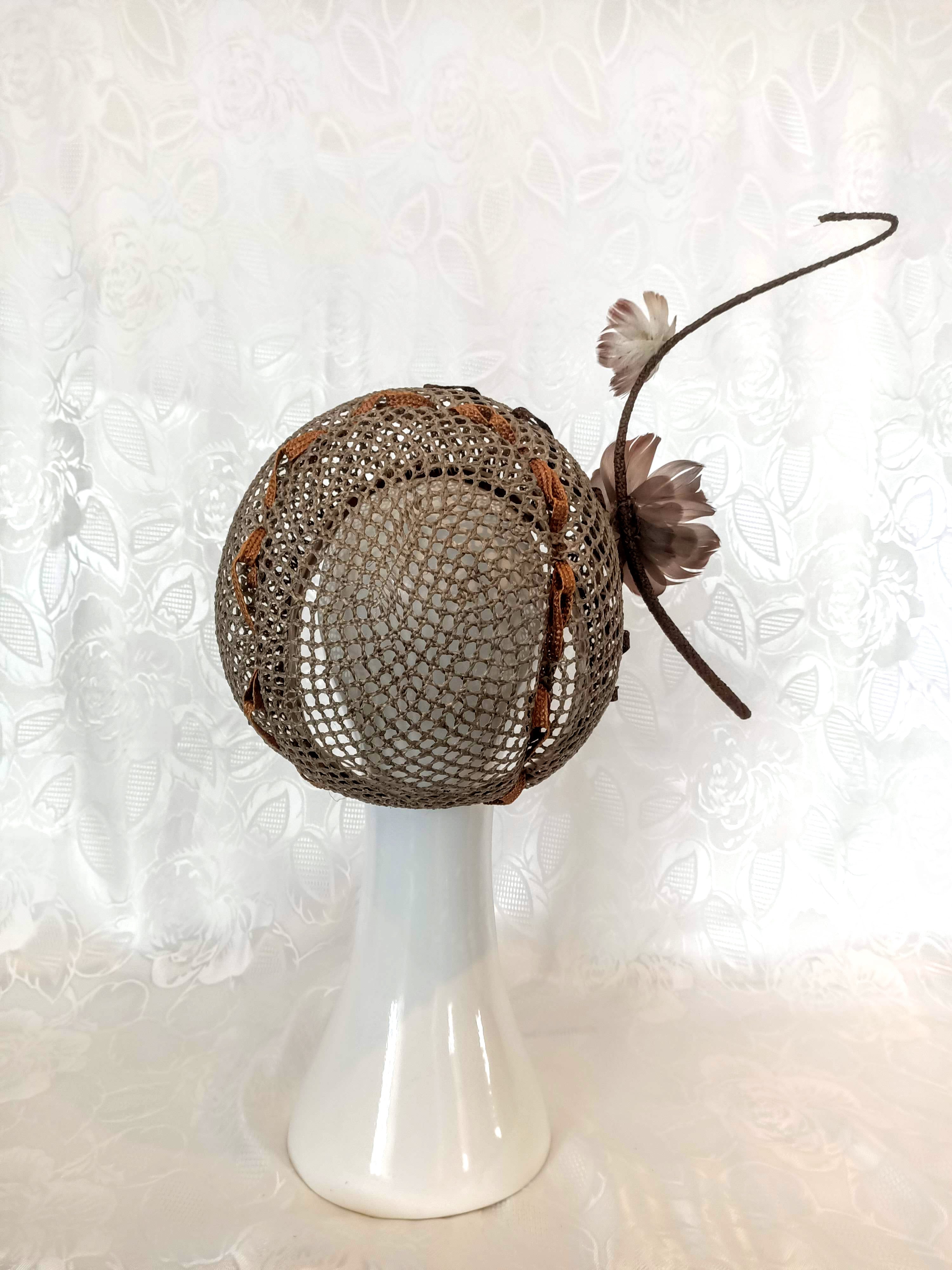 Beehive Straw Pillbox Hat with Feather Flowers & Quill – crafted from straw and feather perfect for polo
