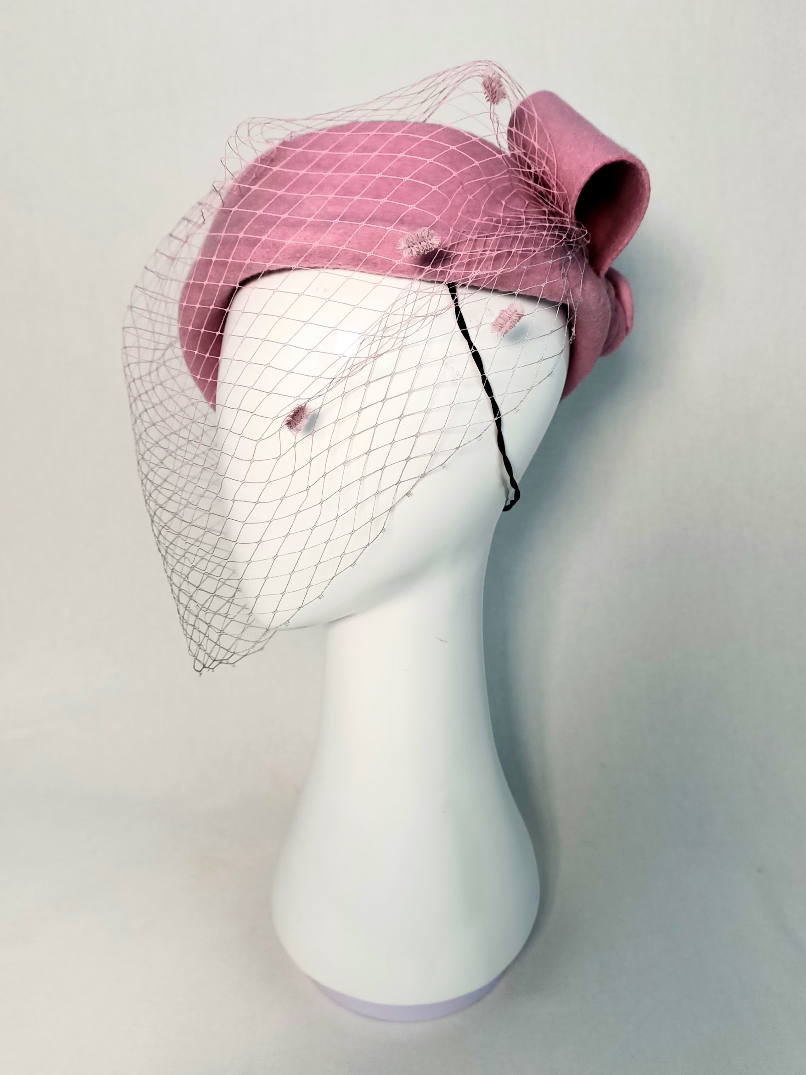 Designer Pink pillbox hat Bryony crafted from felt – Kathryn Lee Millinery Australia