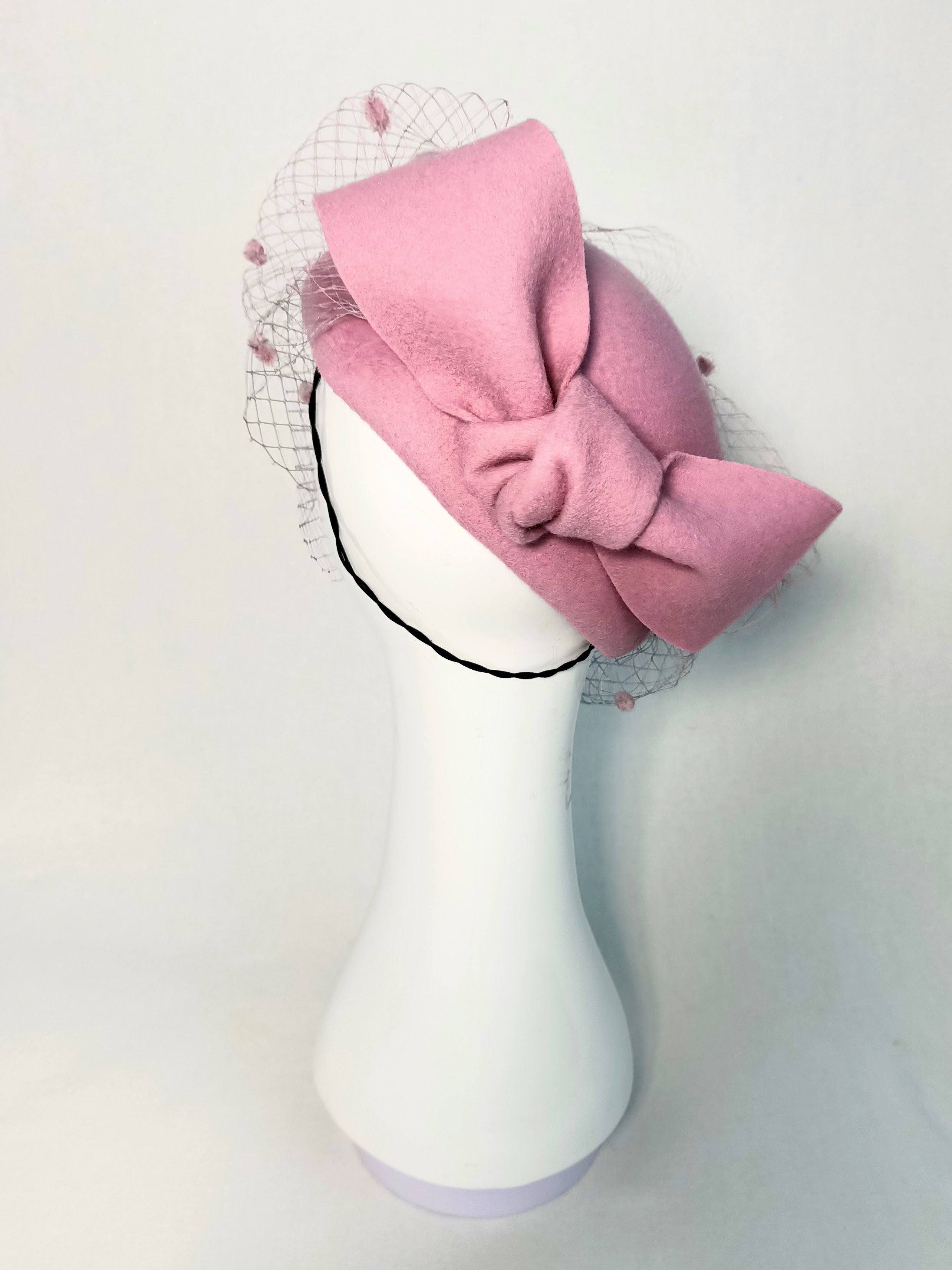Bryony – Pink pillbox hat crafted from felt perfect for polo