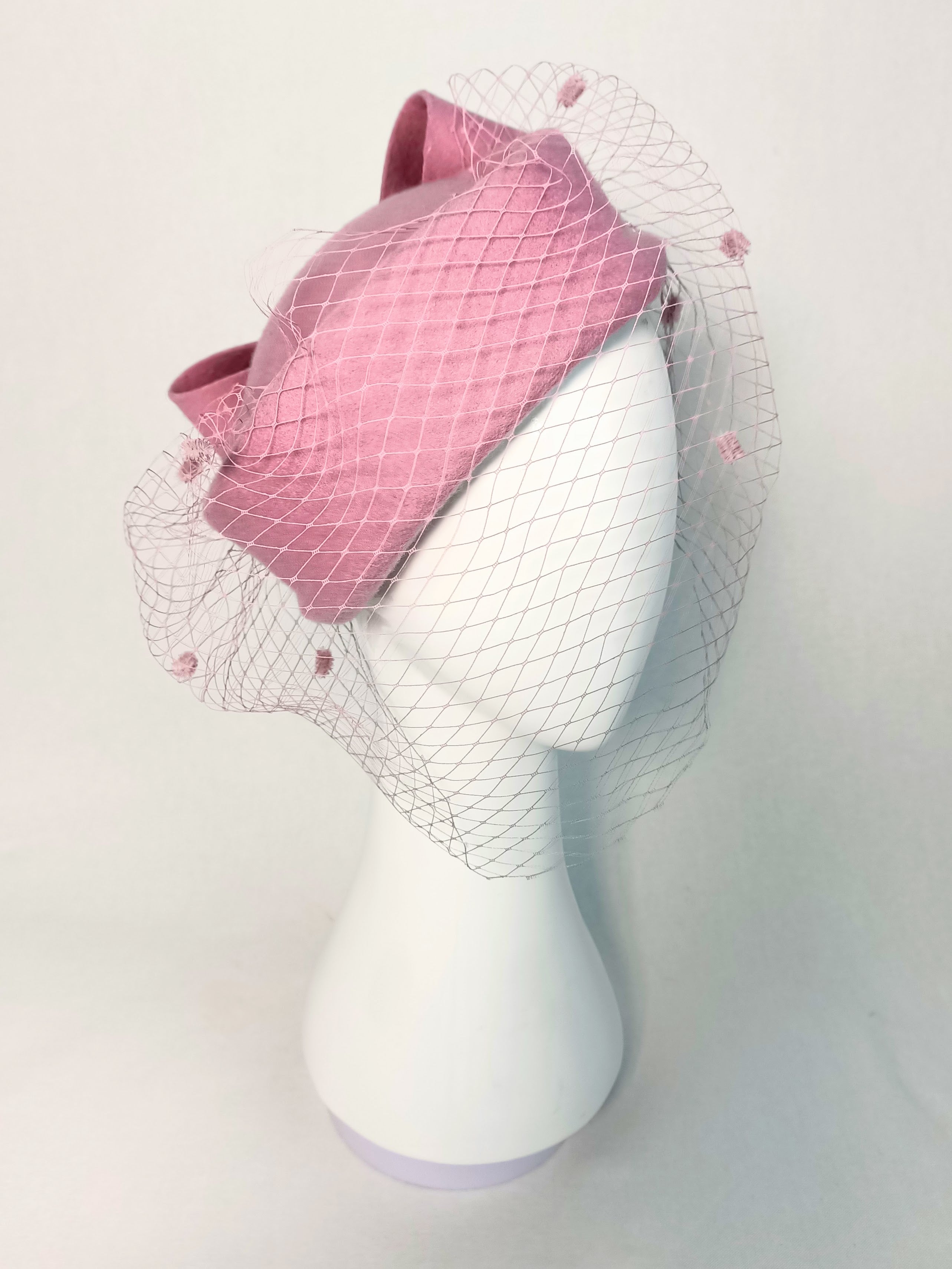 Bryony Pink pillbox hat crafted from felt by Kathryn Lee Millinery, Australian bespoke milliner