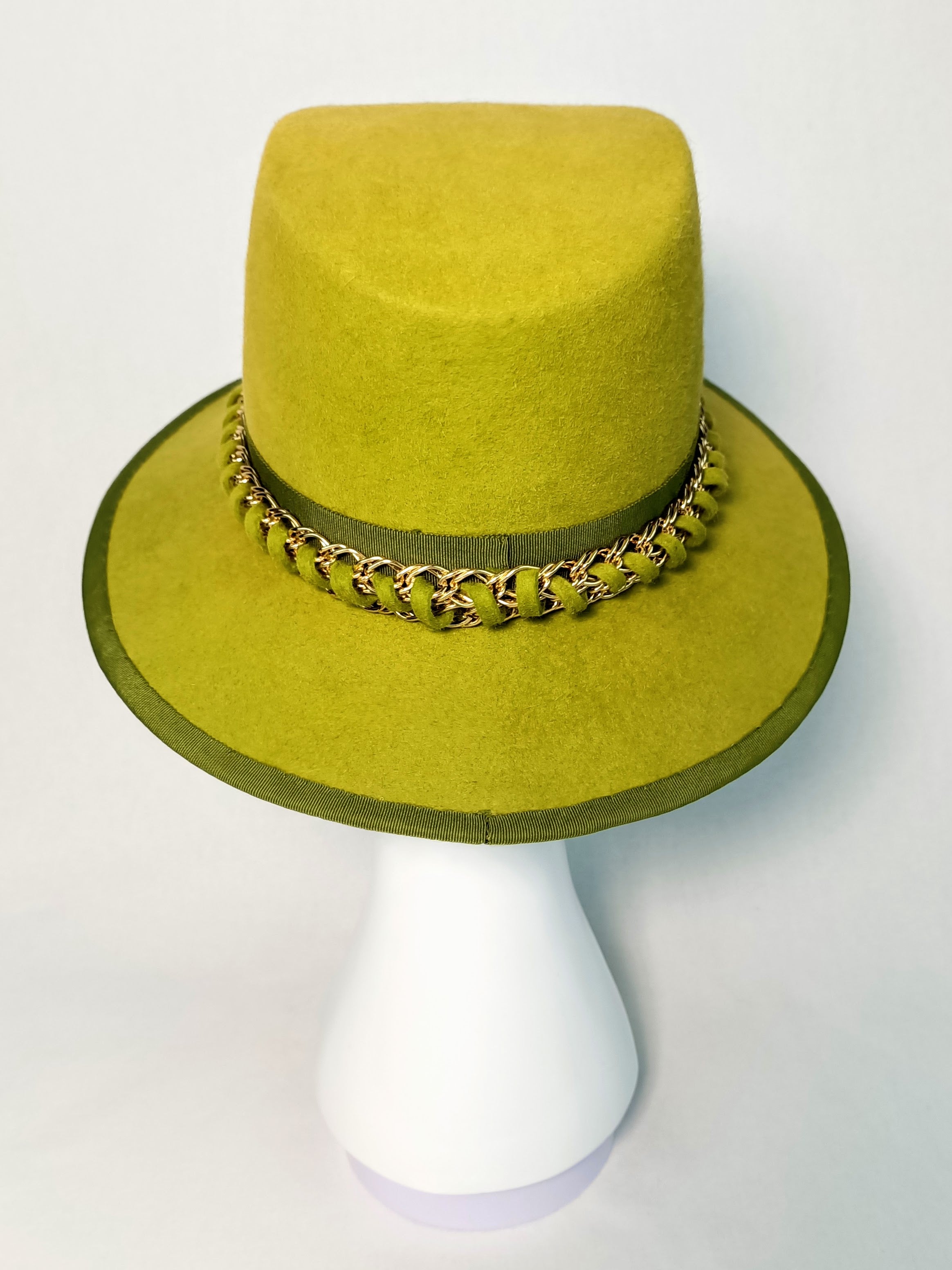 Moss green fedora Candace featuring felt – handmade in Sydney by Kathryn Lee
