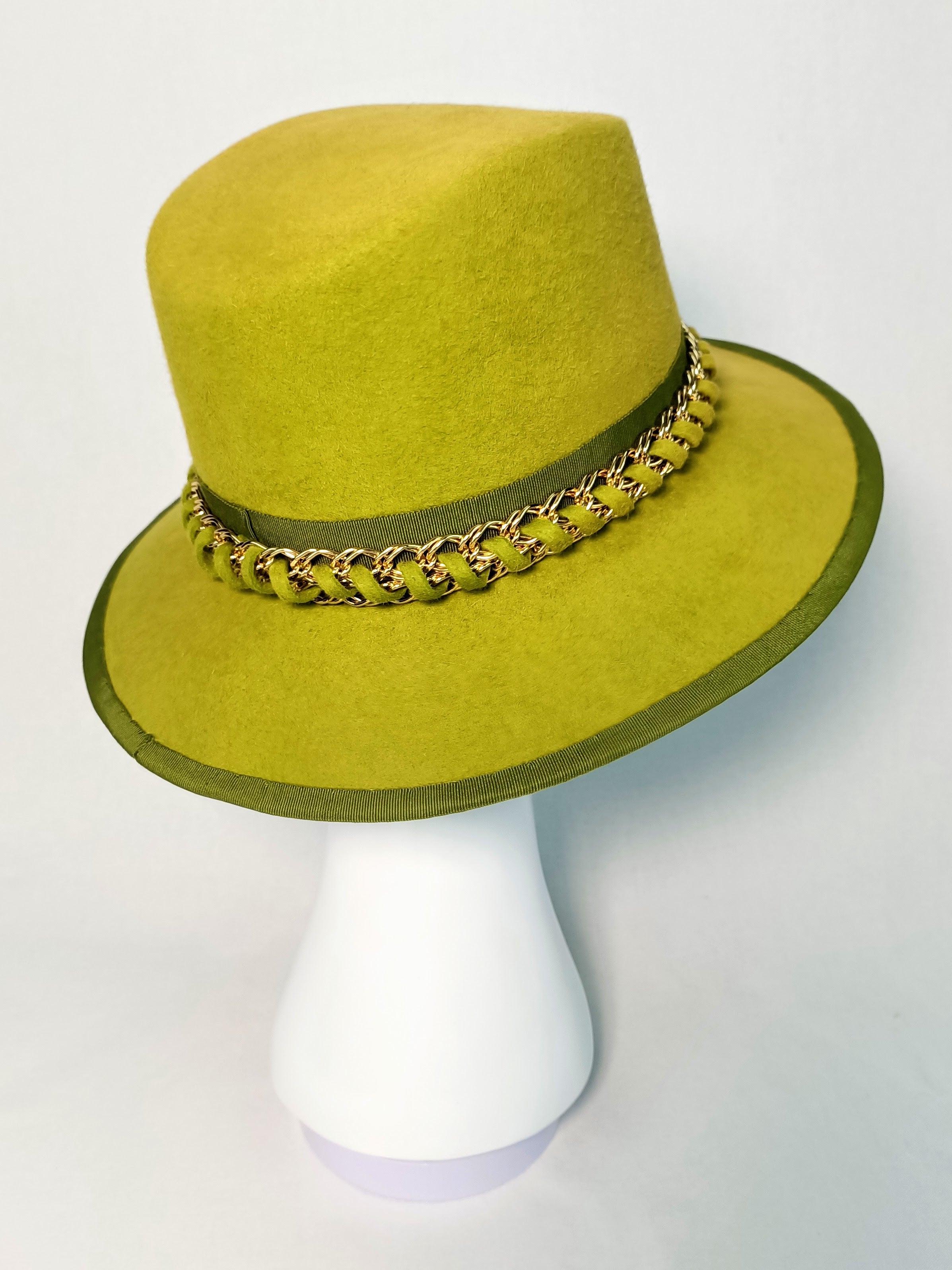 Bespoke Moss green fedora Candace – couture millinery for wedding