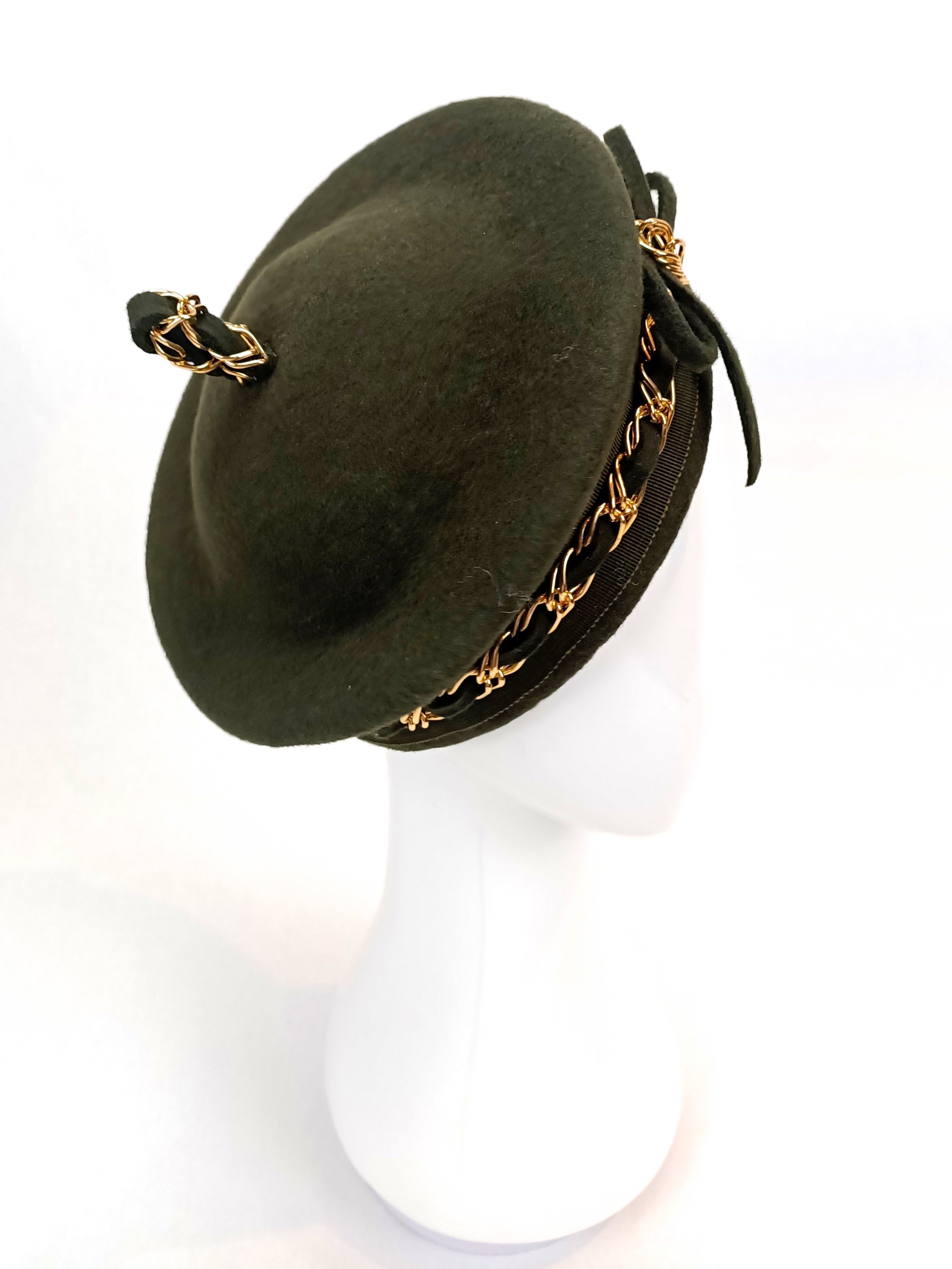 Bespoke Khaki beret Colette – couture millinery for wedding