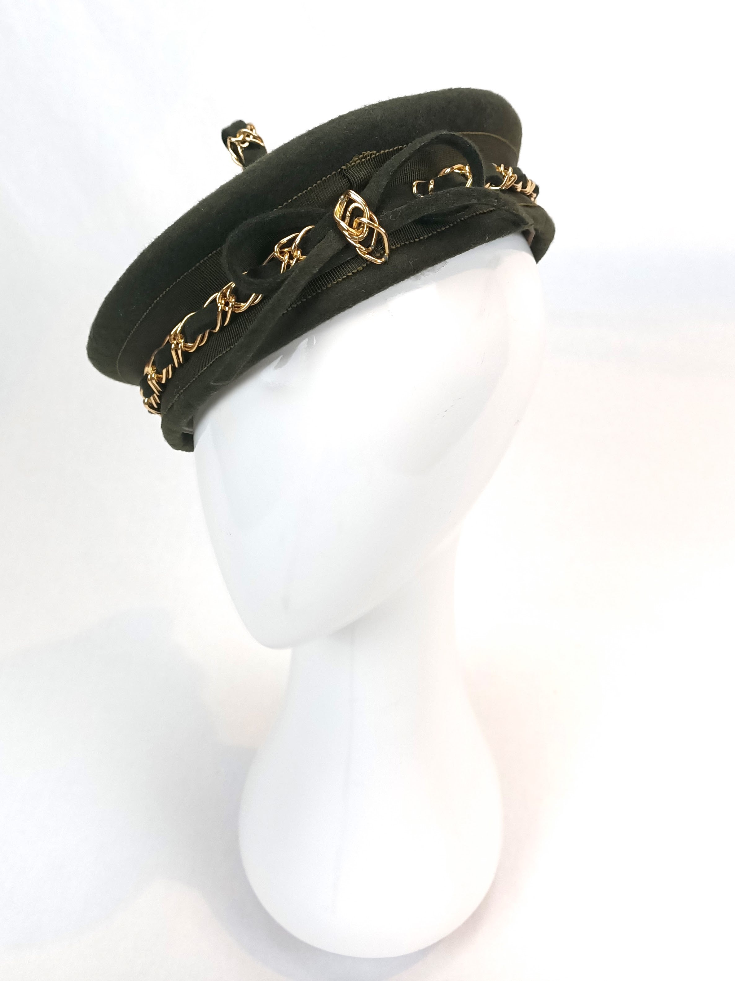 Designer Khaki beret Colette crafted from felt – Kathryn Lee Millinery Australia
