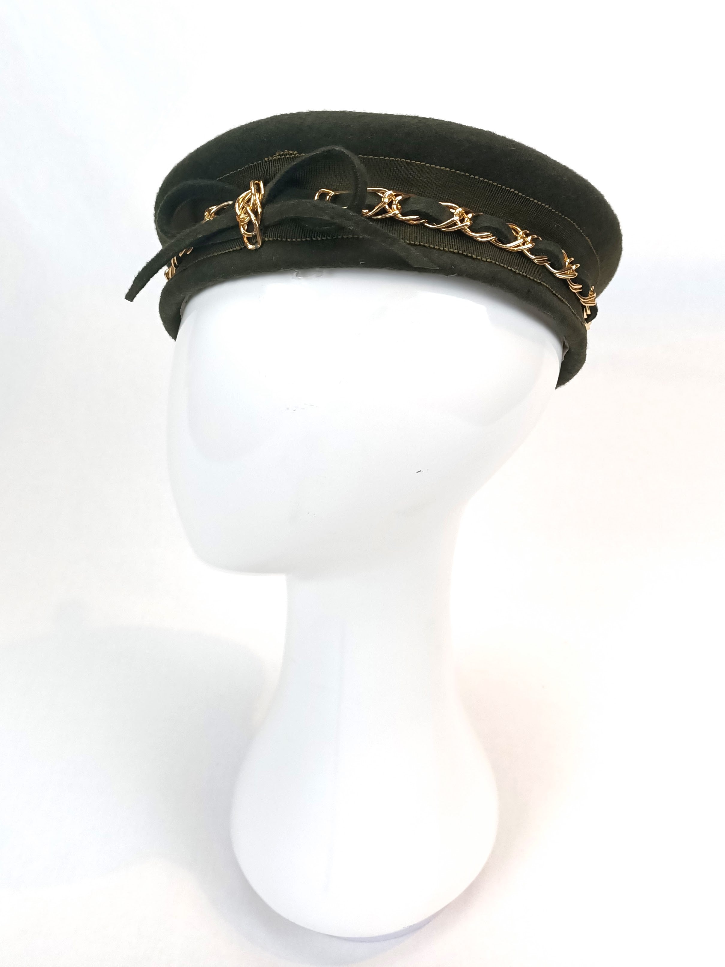Colette by Kathryn Lee Millinery – bespoke Khaki beret for Derby Day