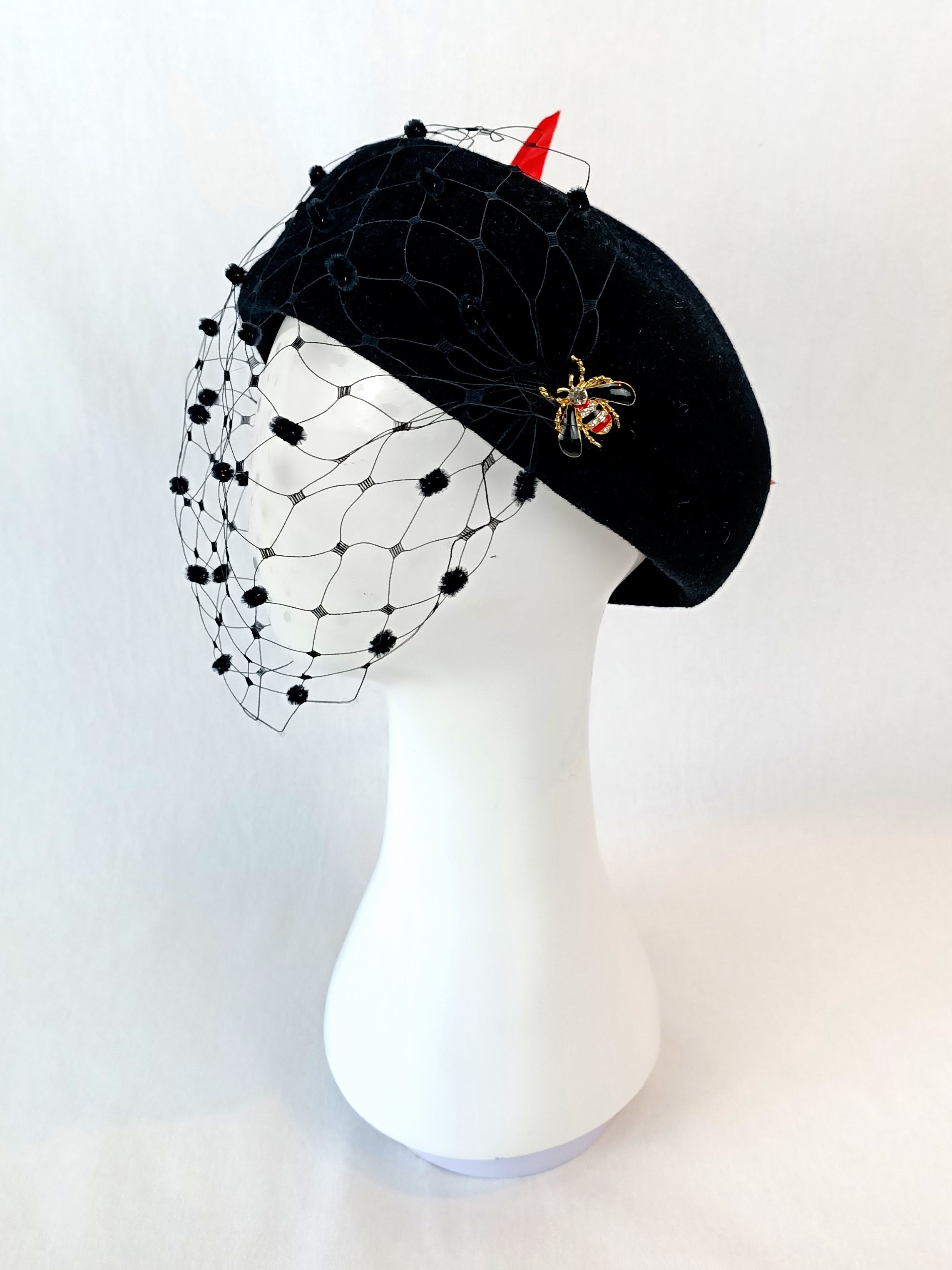 Handcrafted Black beret Daisy – Kathryn Lee bespoke collection