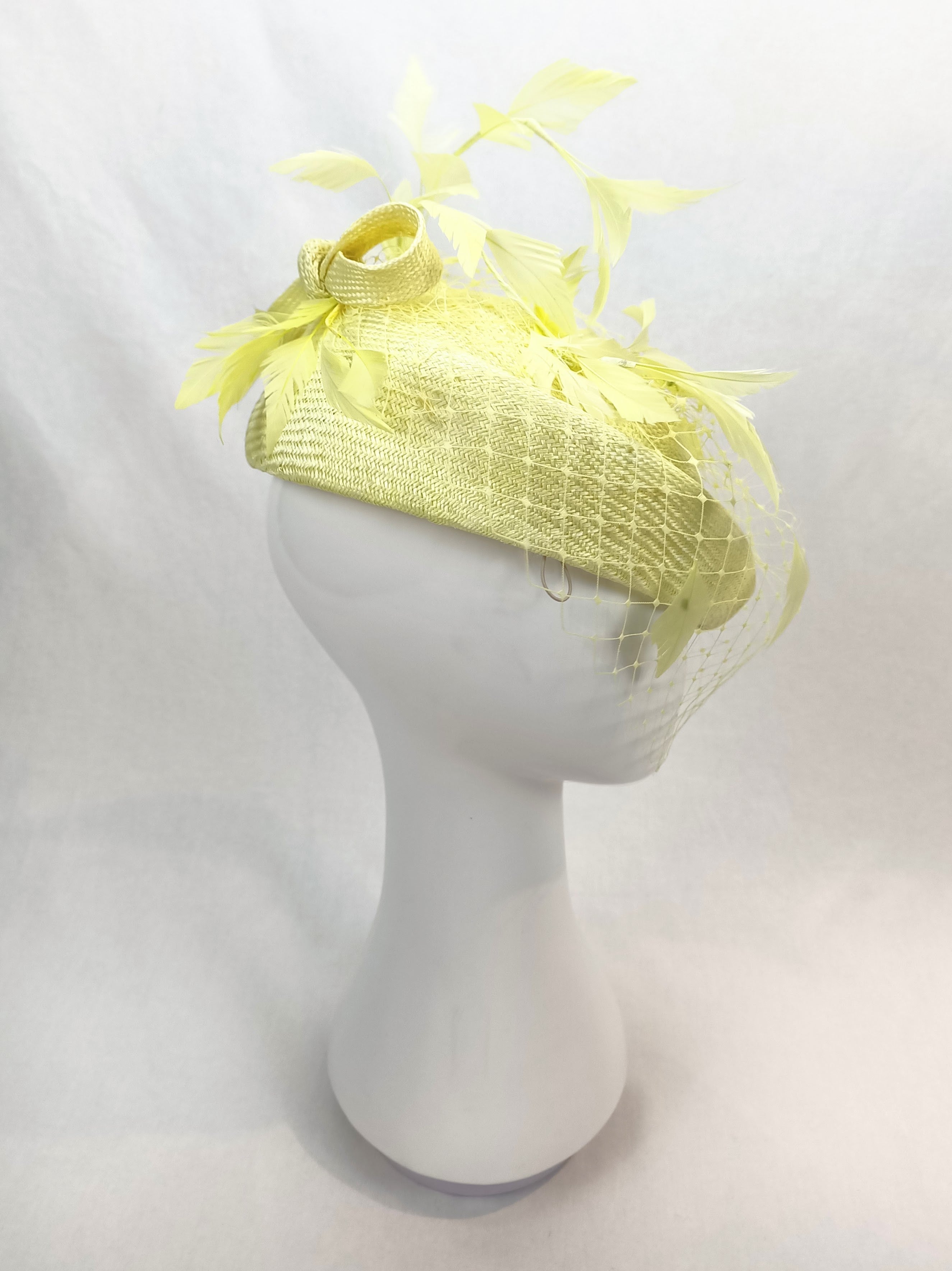 Diana Yellow beret crafted from sinamay and straw by Kathryn Lee Millinery, Australian bespoke milliner