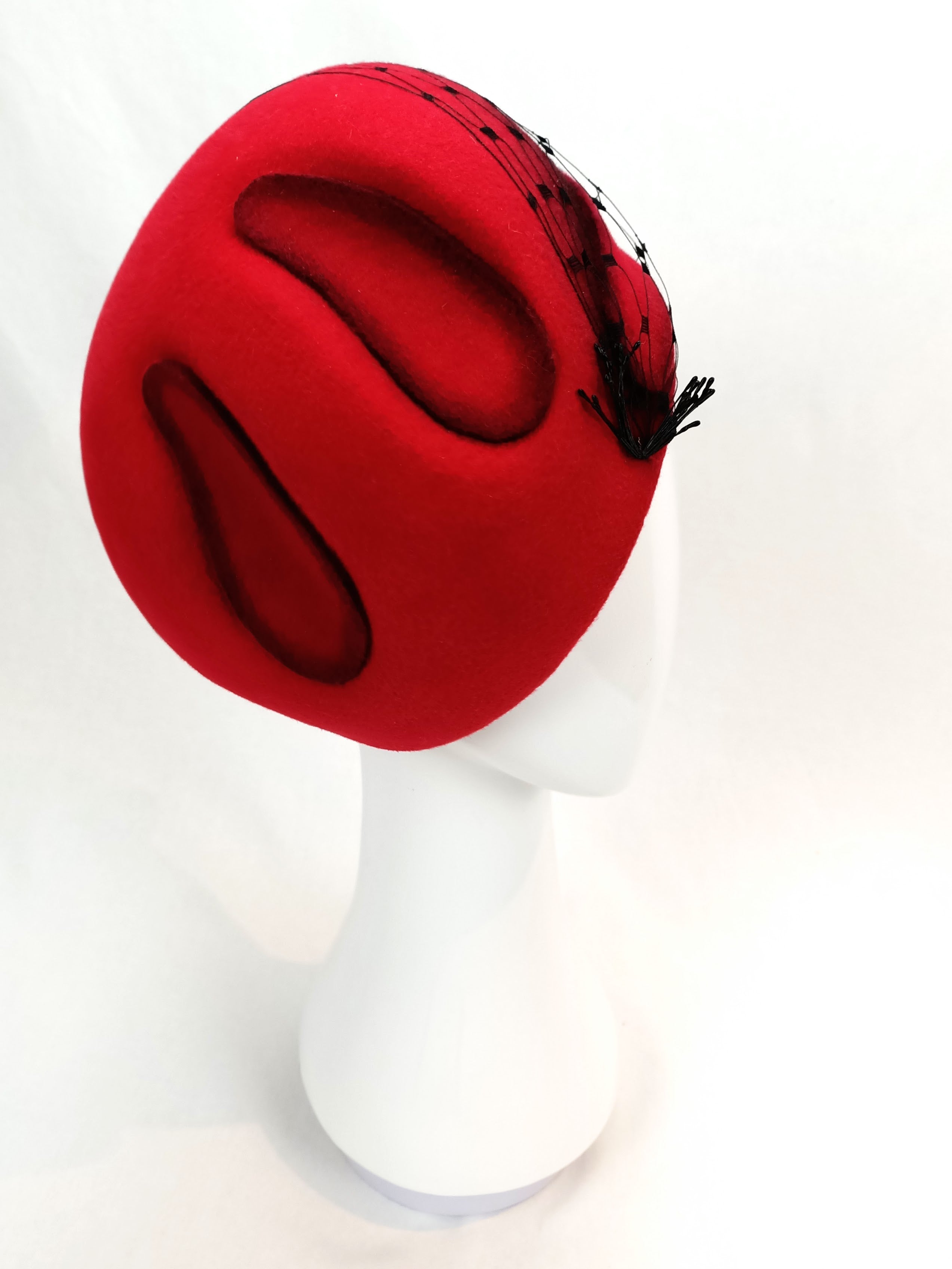 Black Elsa beret crafted from felt – luxury racing headwear by Kathryn Lee