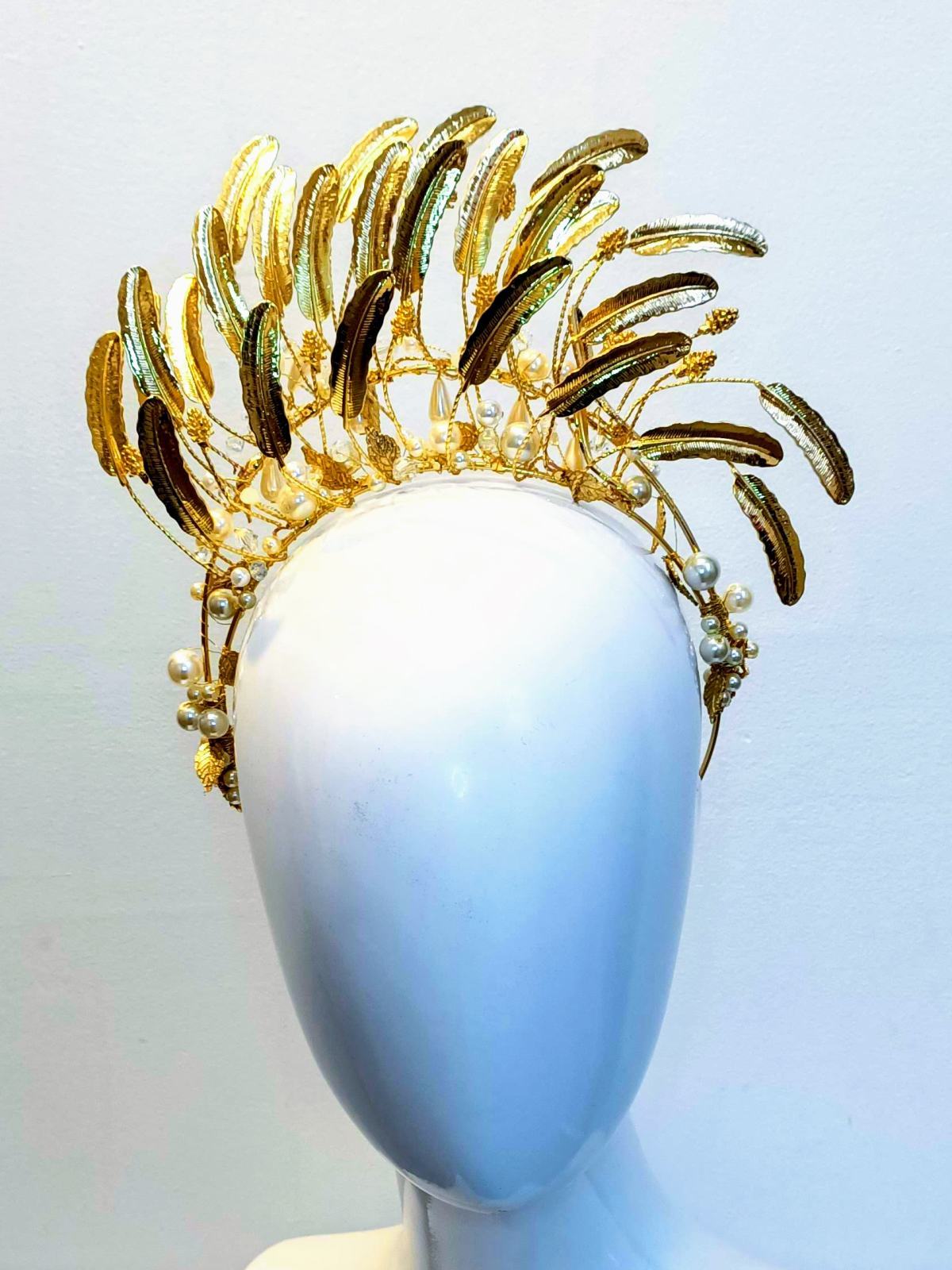 Designer Gold headband Emma Pearl crafted from pearl – Kathryn Lee Millinery Australia