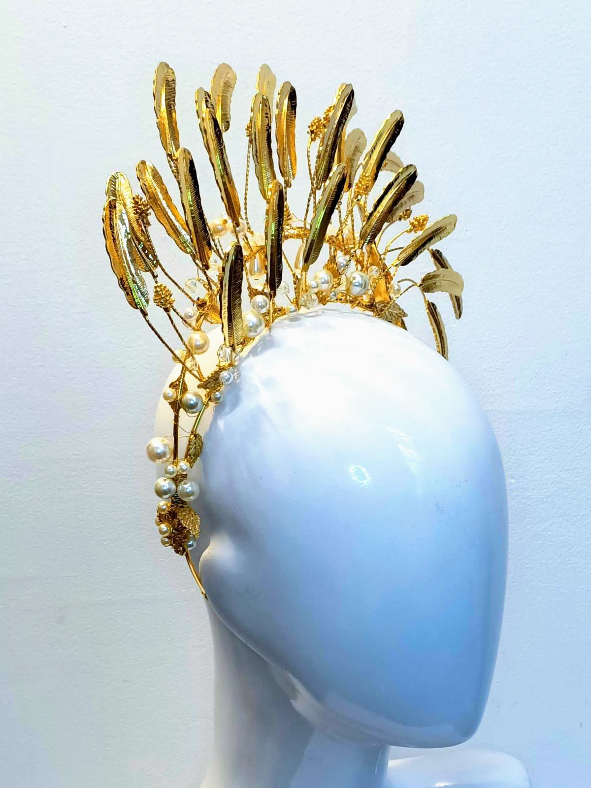 Emma Pearl by Kathryn Lee Millinery – bespoke Gold headband for Royal Randwick