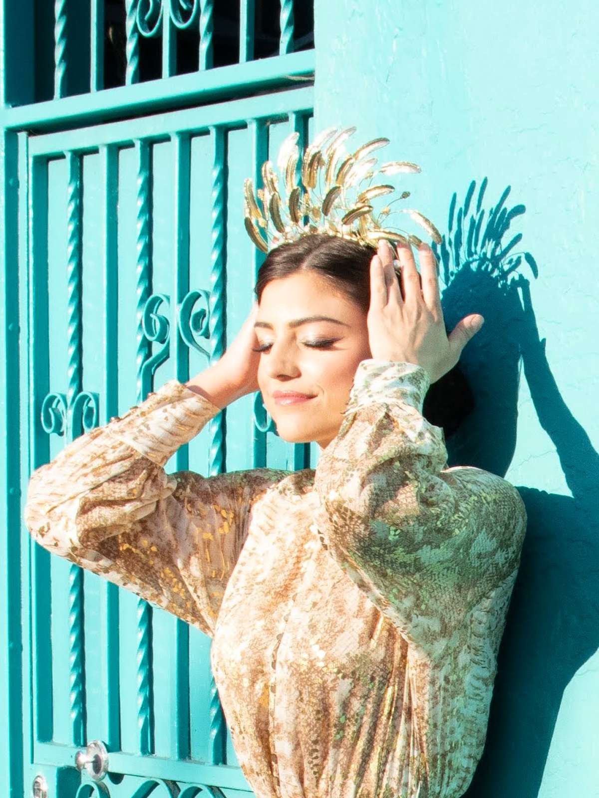 Bespoke Gold headband Emma Pearl – couture millinery for Royal Ascot