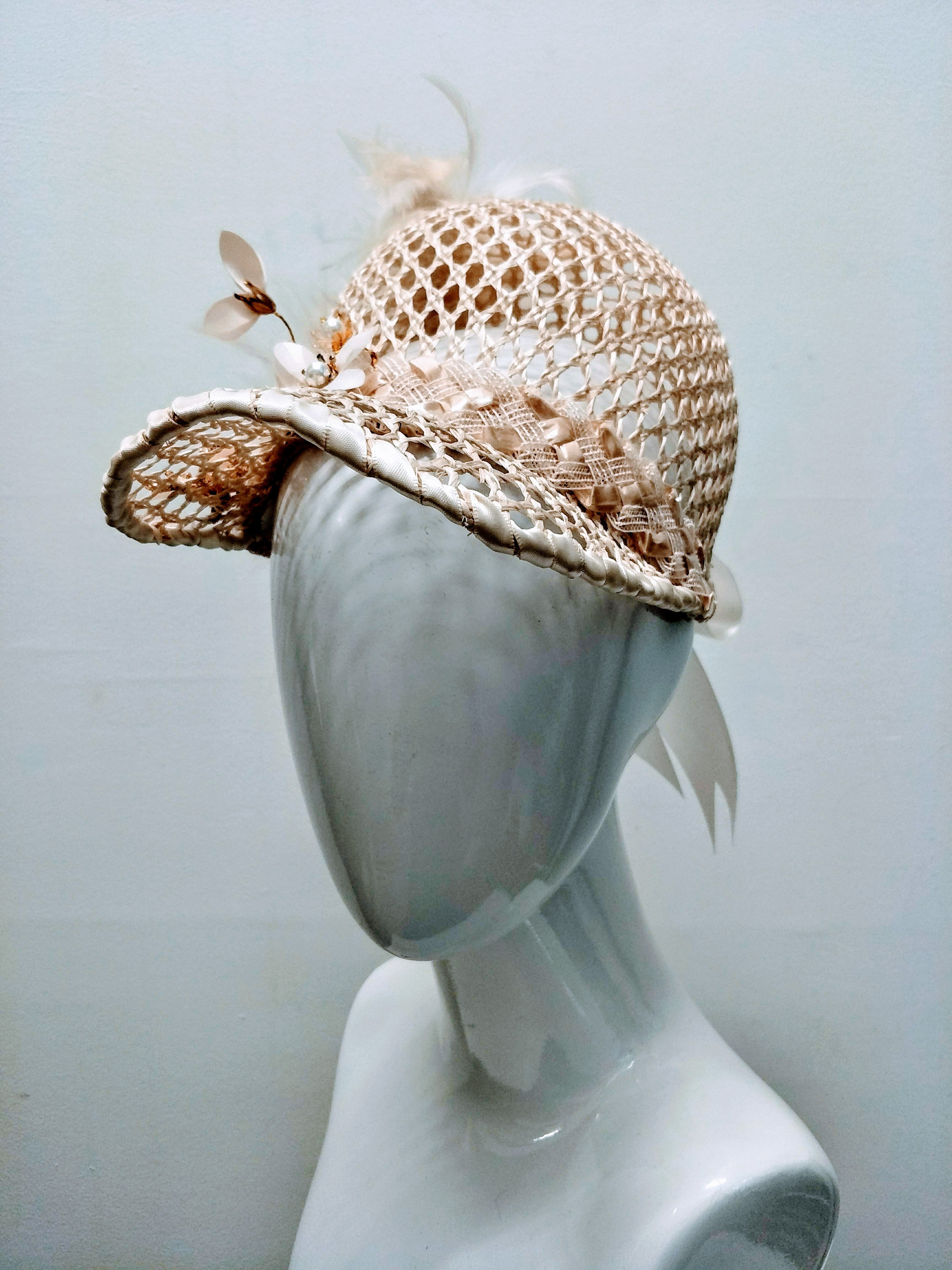 Australian milliner Kathryn Lee – Foxy Cream cap featuring straw and feather