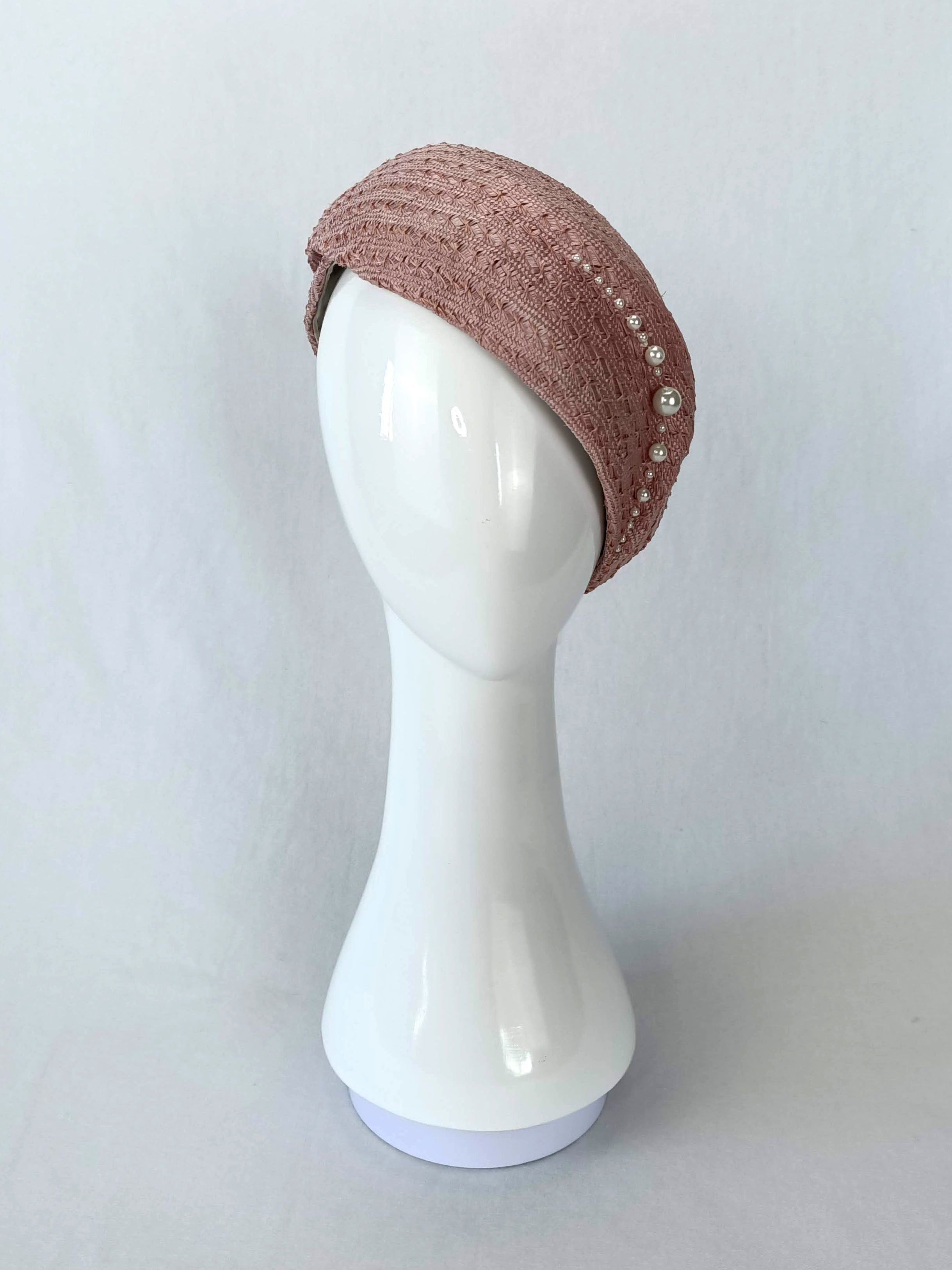 Australian milliner Kathryn Lee – Lilibet Pink beret featuring straw and pearl