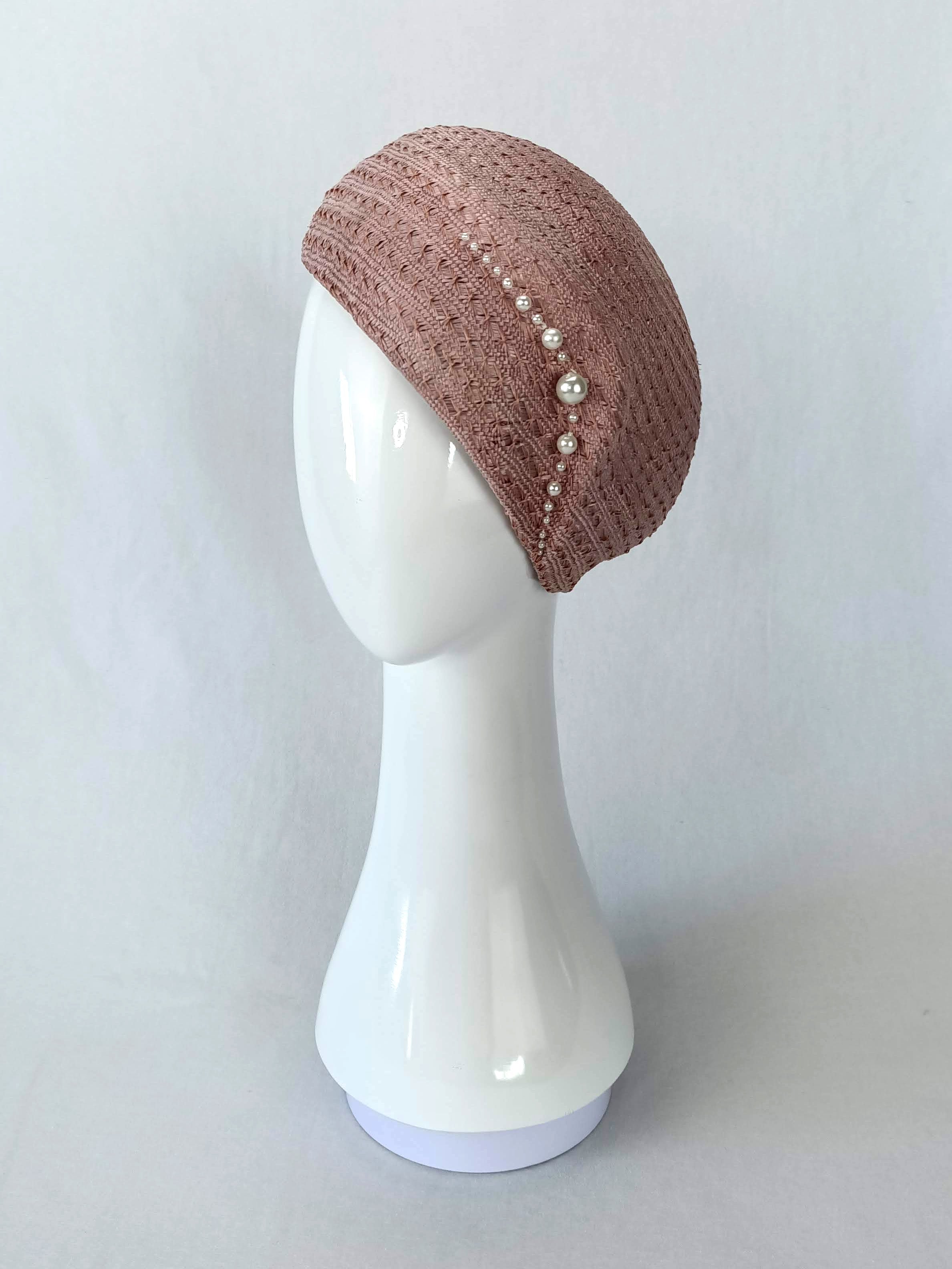 Lilibet handcrafted beret crafted from straw and pearl – perfect for Oaks Day and Kentucky Derby