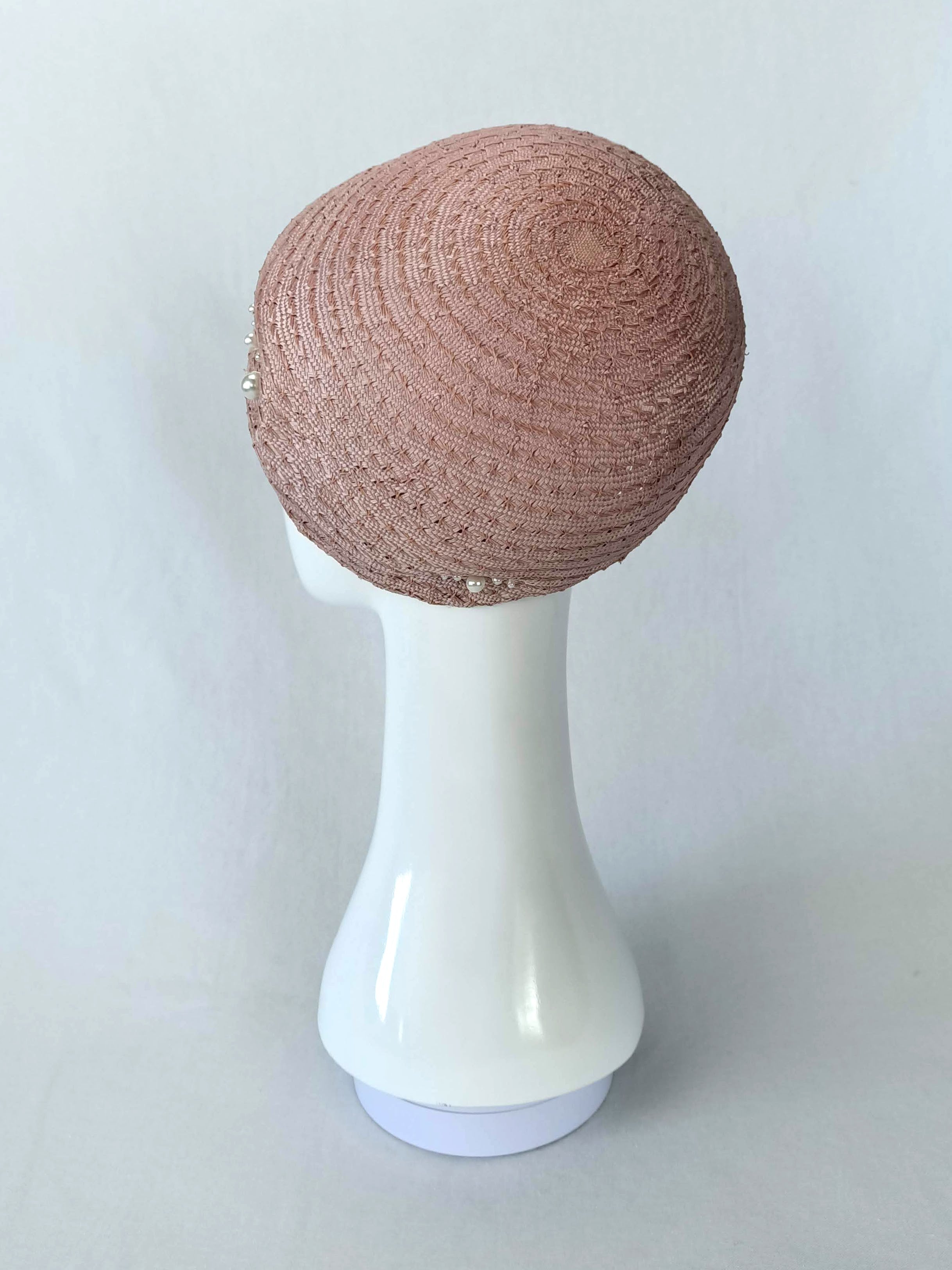 Pink beret Lilibet featuring straw and pearl – handmade in Sydney by Kathryn Lee