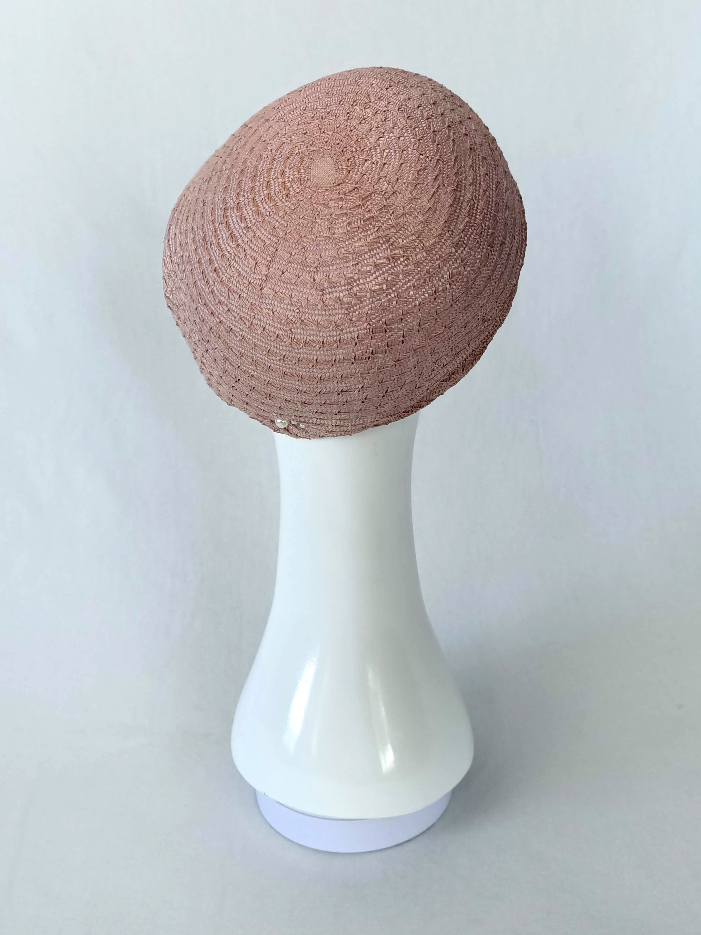 Lilibet Pink beret crafted from straw and pearl by Kathryn Lee Millinery, Australian bespoke milliner