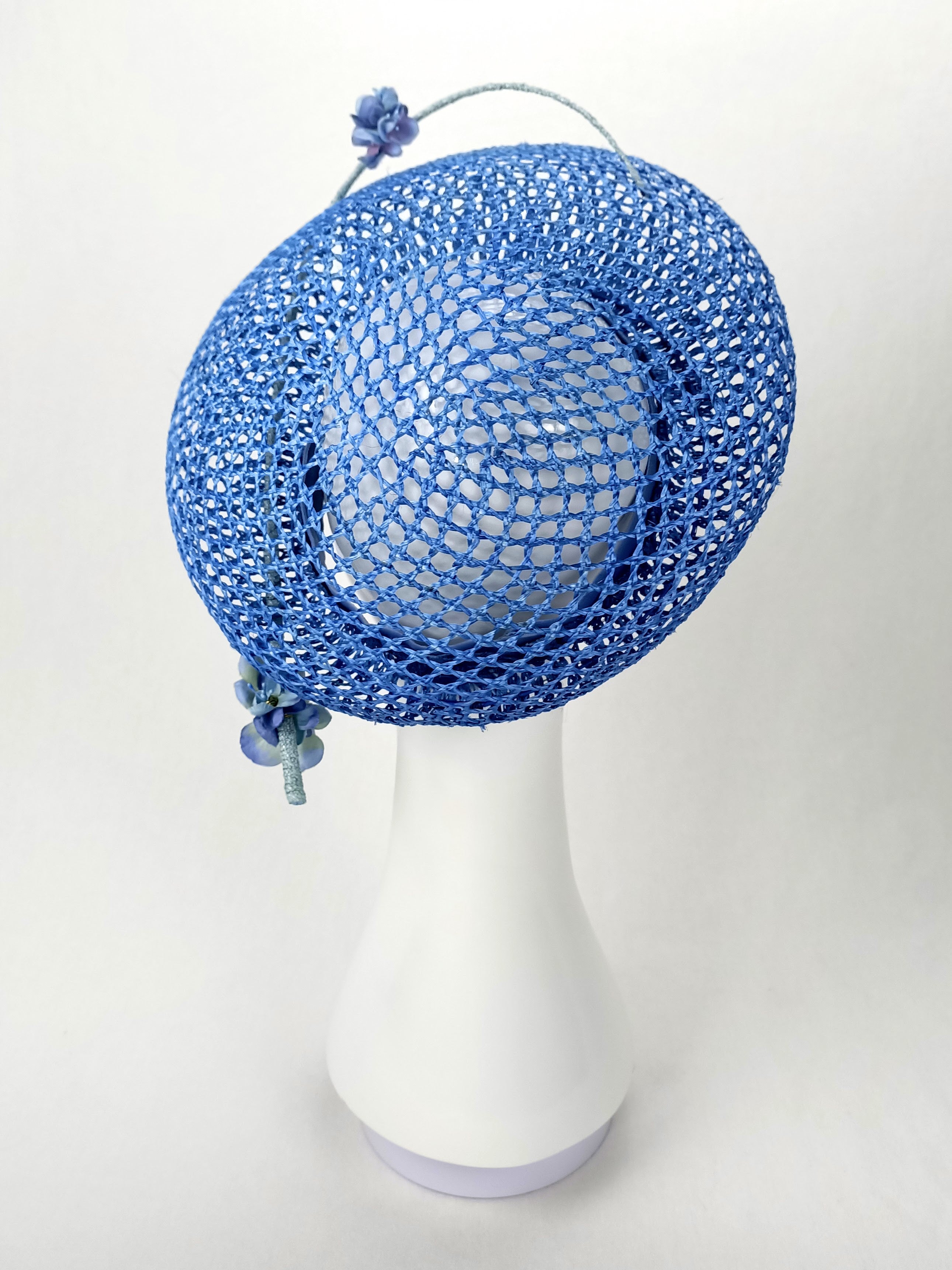 Blue Louisa beret crafted from straw – luxury racing headwear by Kathryn Lee