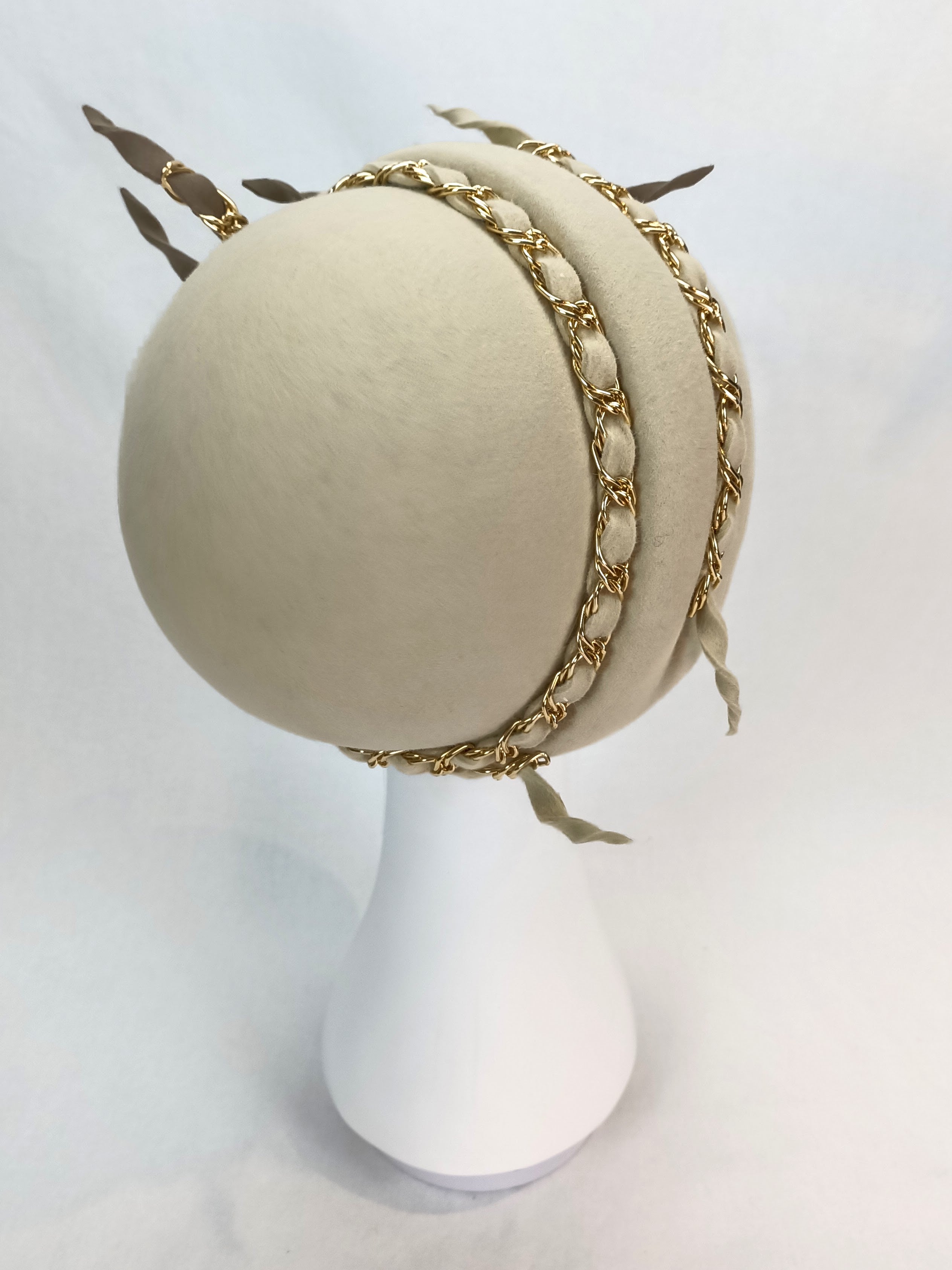 Madeline – Gold pillbox hat perfect for fashions on the field