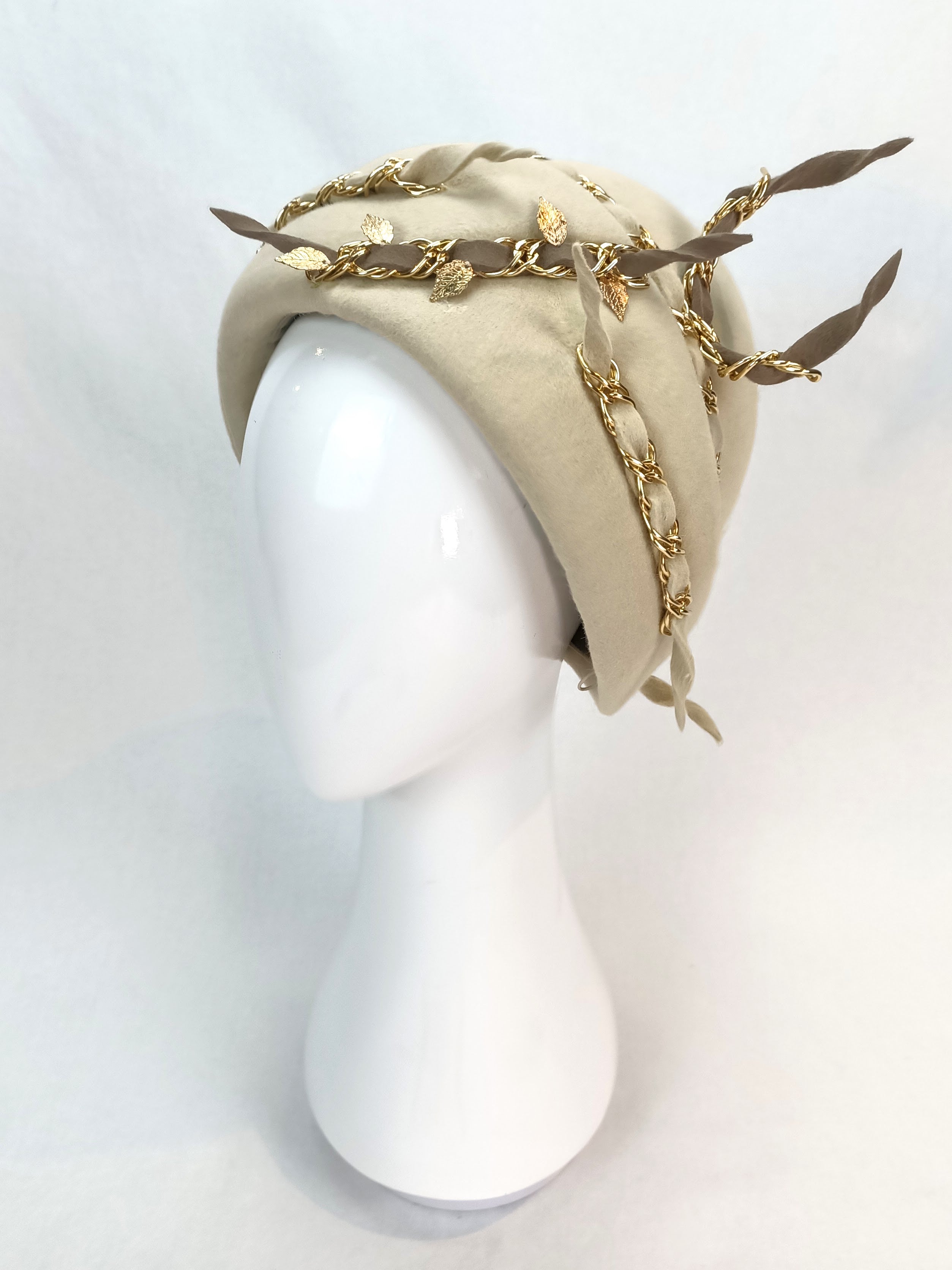 Madeline by Kathryn Lee Millinery – bespoke Gold pillbox hat for race day