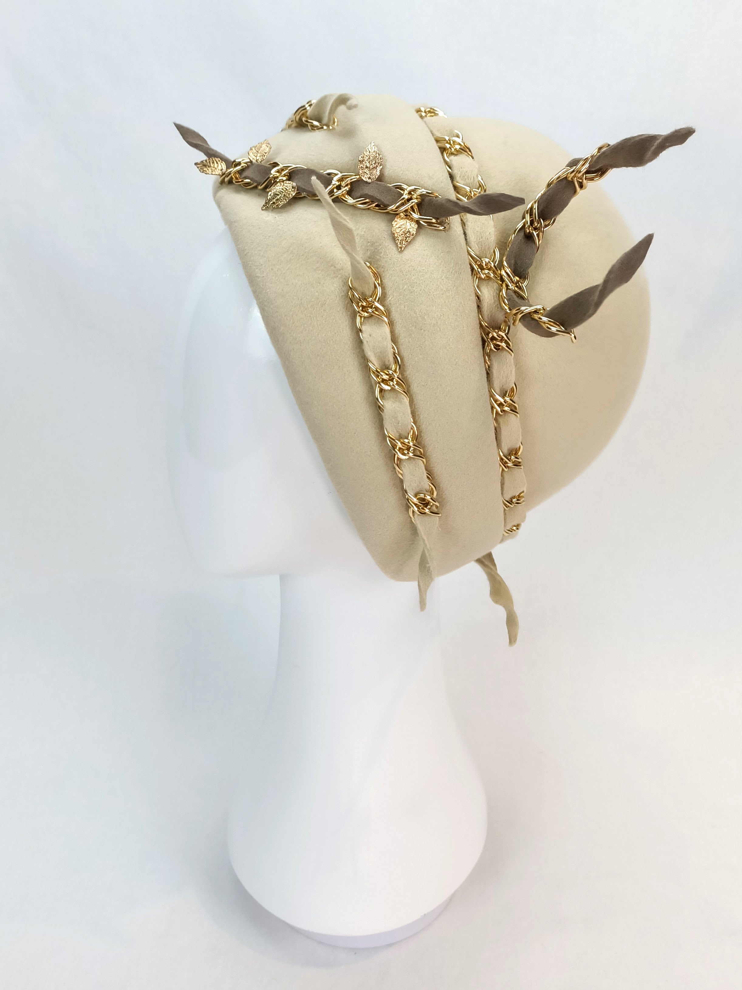 Designer Gold pillbox hat Madeline – Kathryn Lee Millinery Australia
