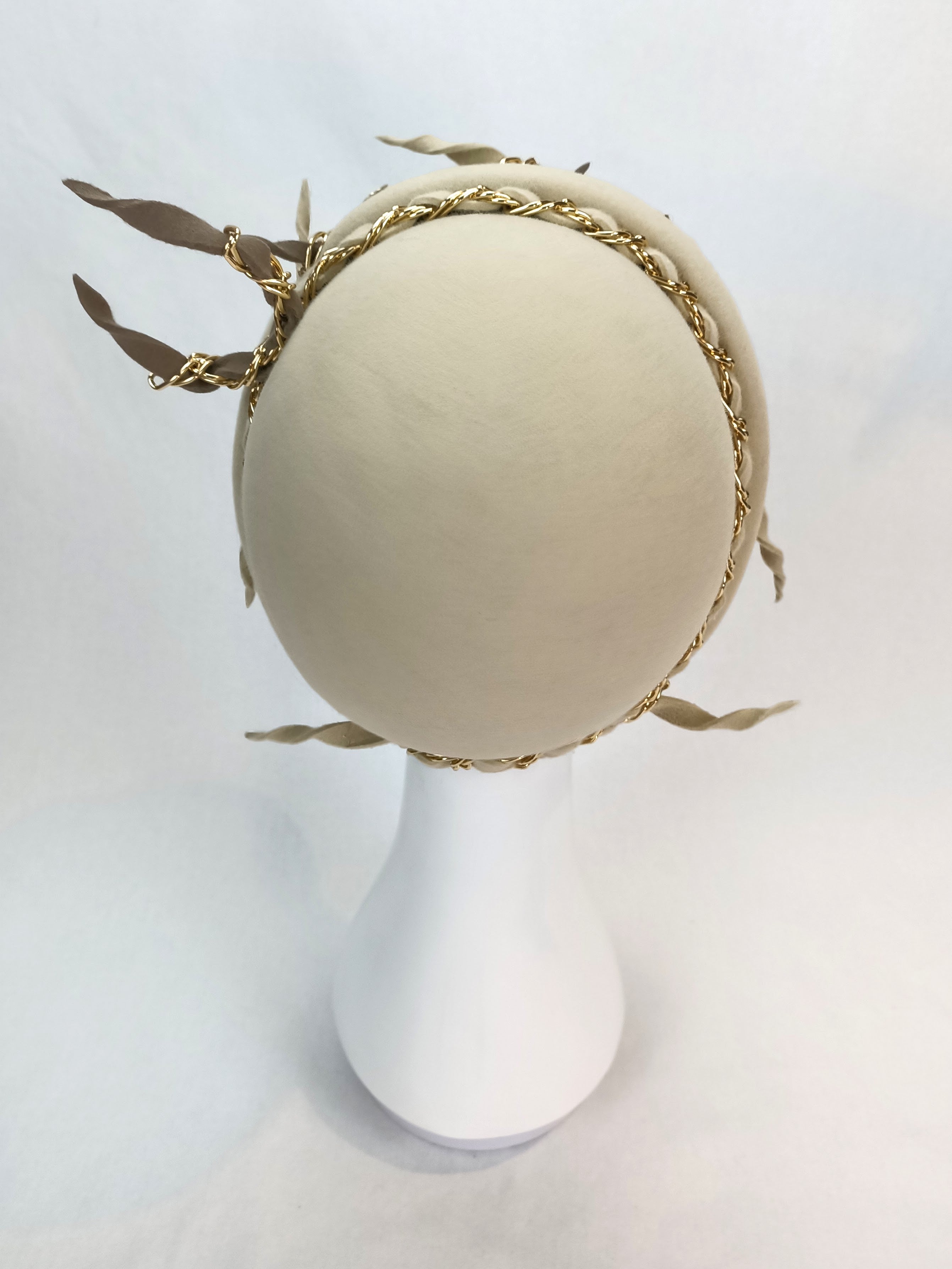Handcrafted Gold pillbox hat Madeline – Kathryn Lee bespoke collection