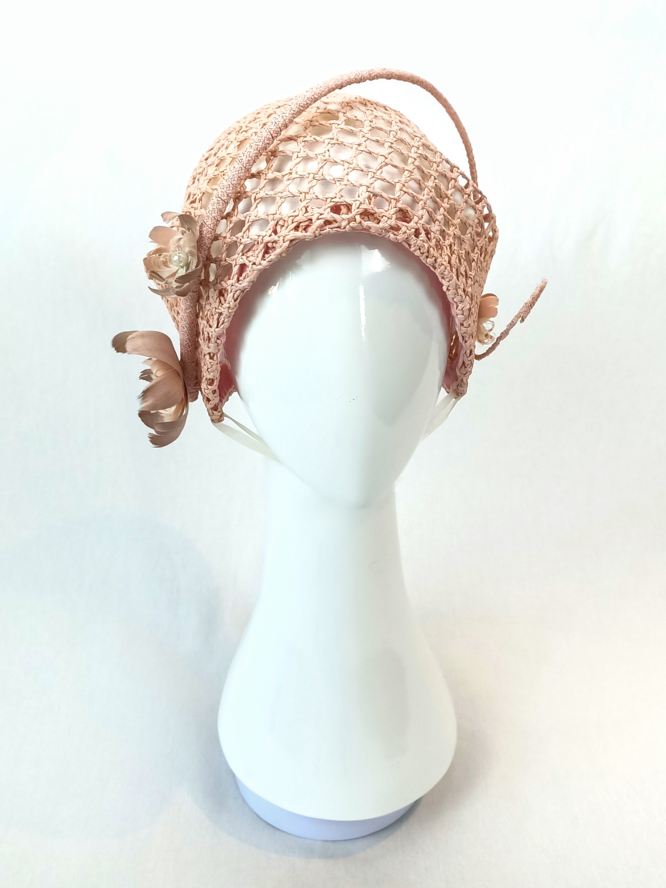 Bespoke Millie cloche hat crafted from straw and feather – designed for Melbourne Cup by Kathryn Lee