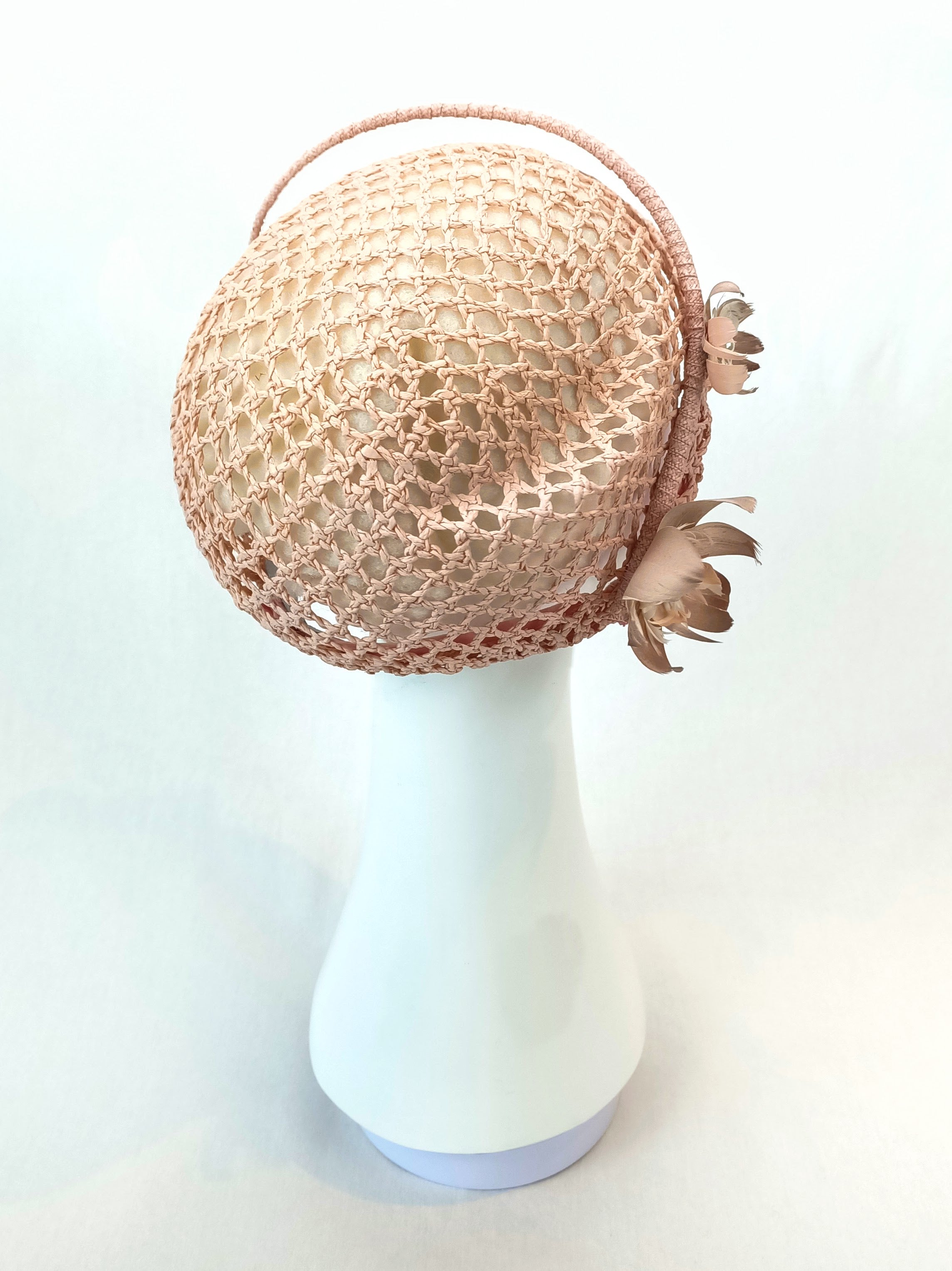 Millie handcrafted cloche hat crafted from straw and feather – perfect for polo and garden party