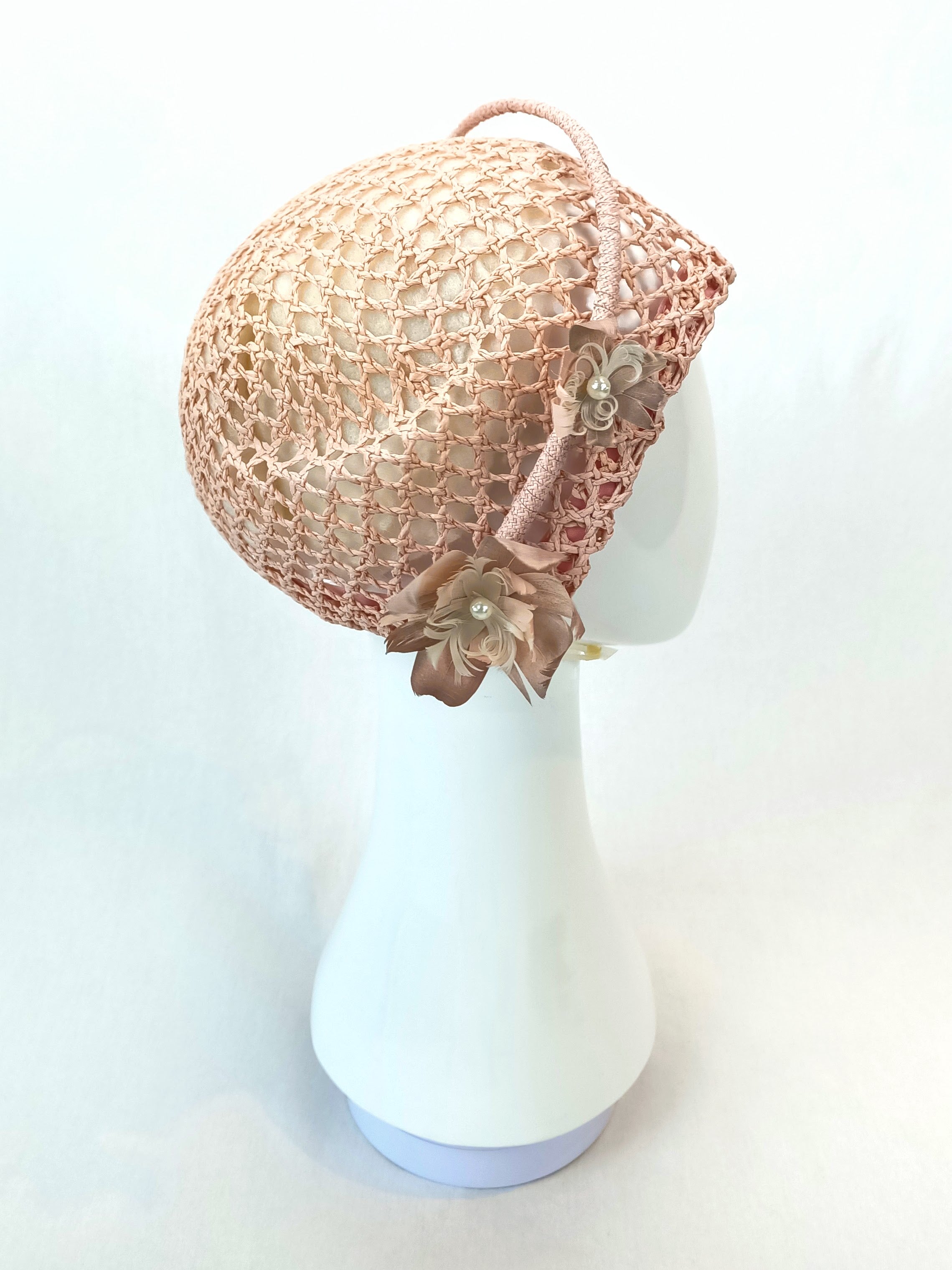 Australian milliner Kathryn Lee – Millie Blush cloche hat featuring straw and feather