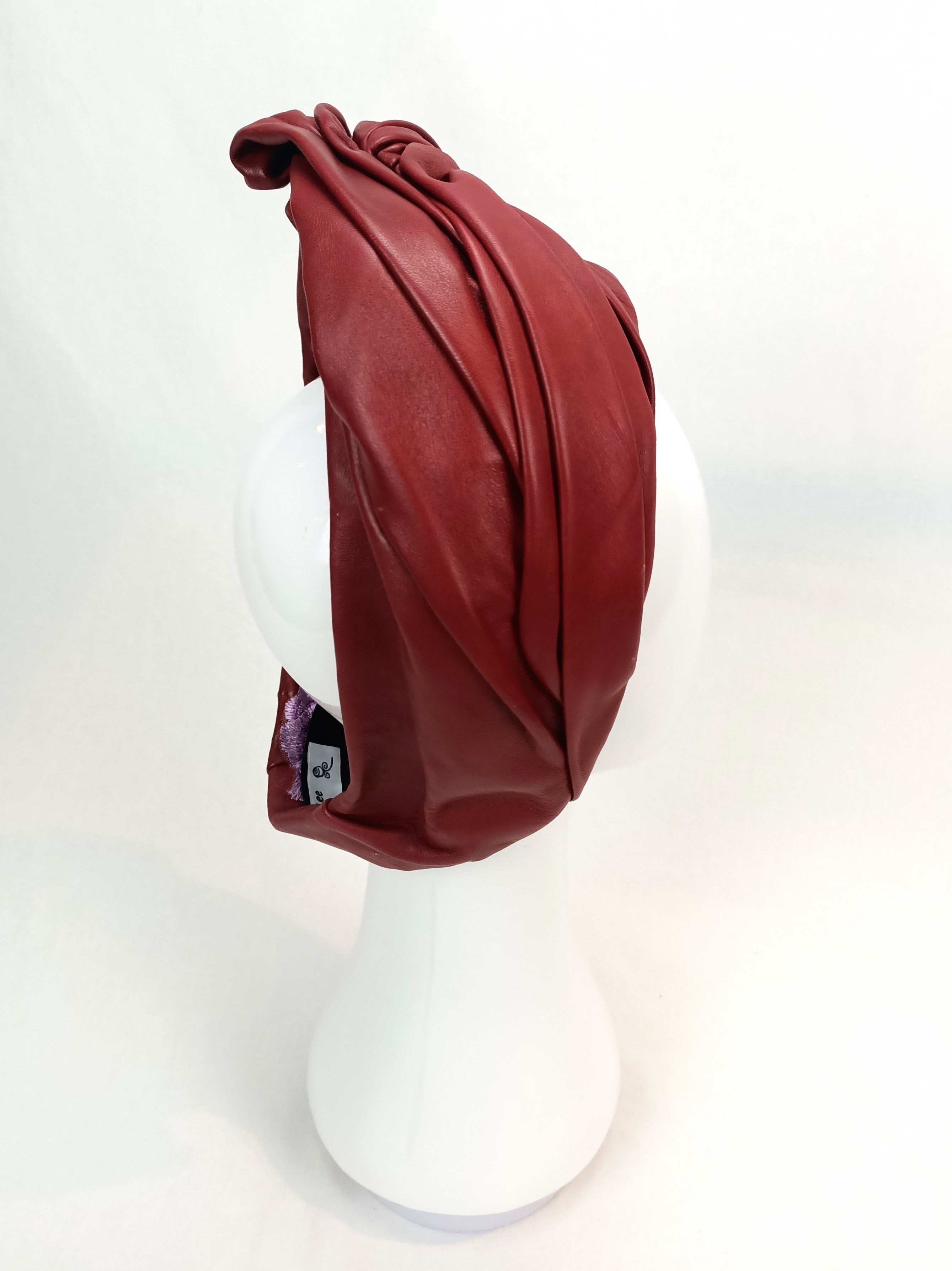 Mirabelle turban from the Kathryn Lee Millinery collection featuring leather