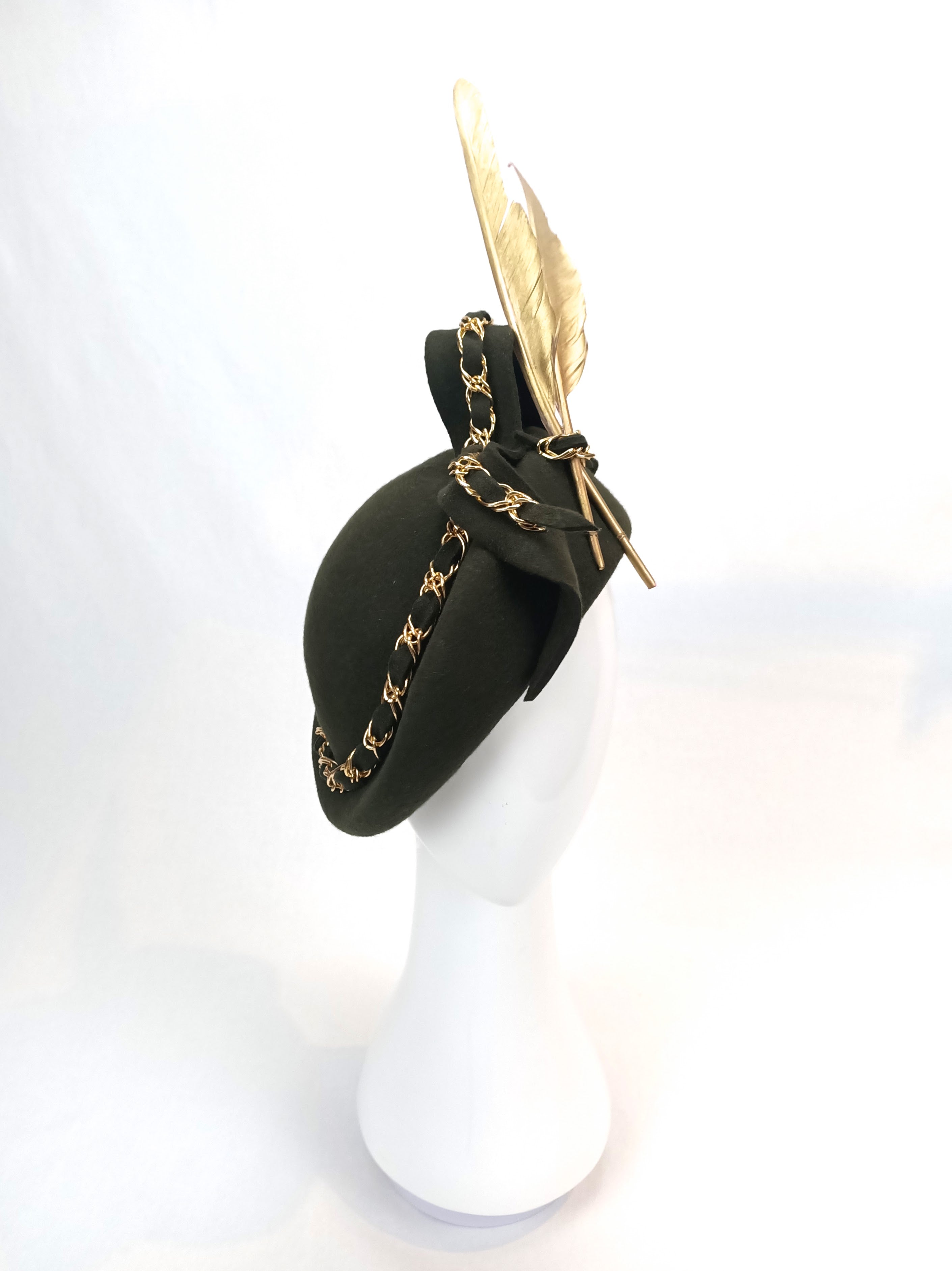 Nicolette by Kathryn Lee Millinery – bespoke Khaki beret for spring racing carnival