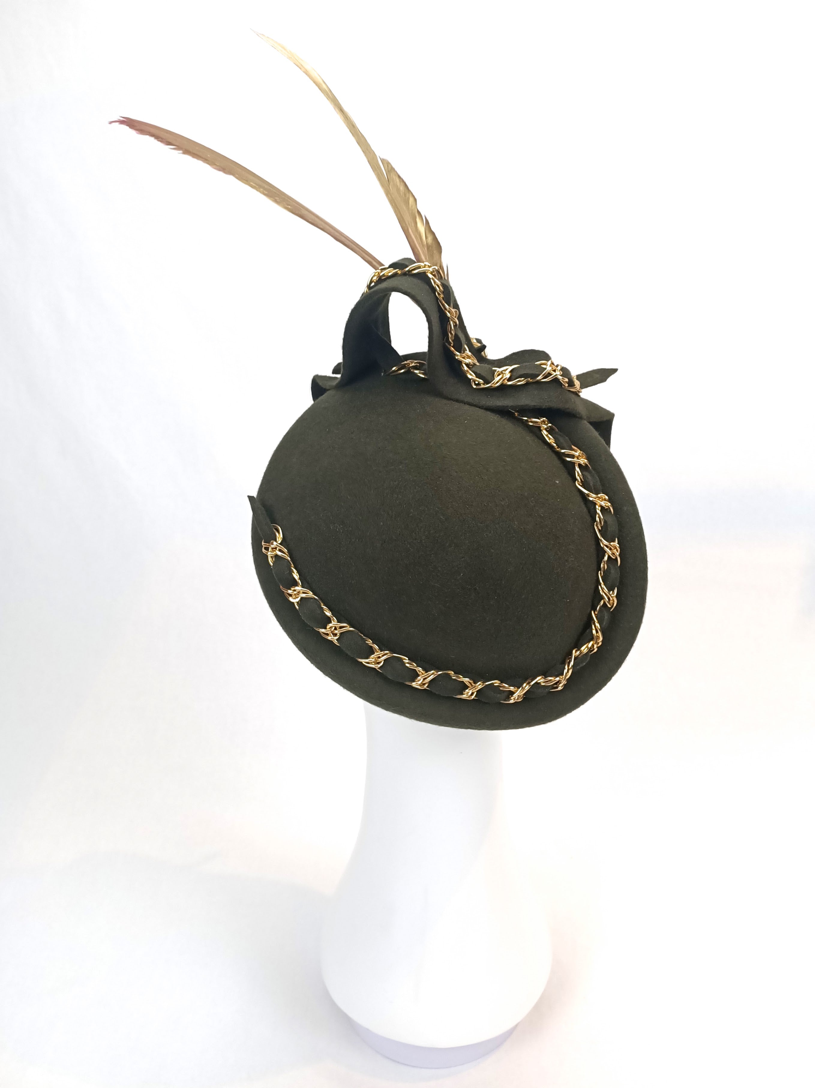 Bespoke Nicolette beret crafted from felt and feather – designed for Melbourne Cup by Kathryn Lee