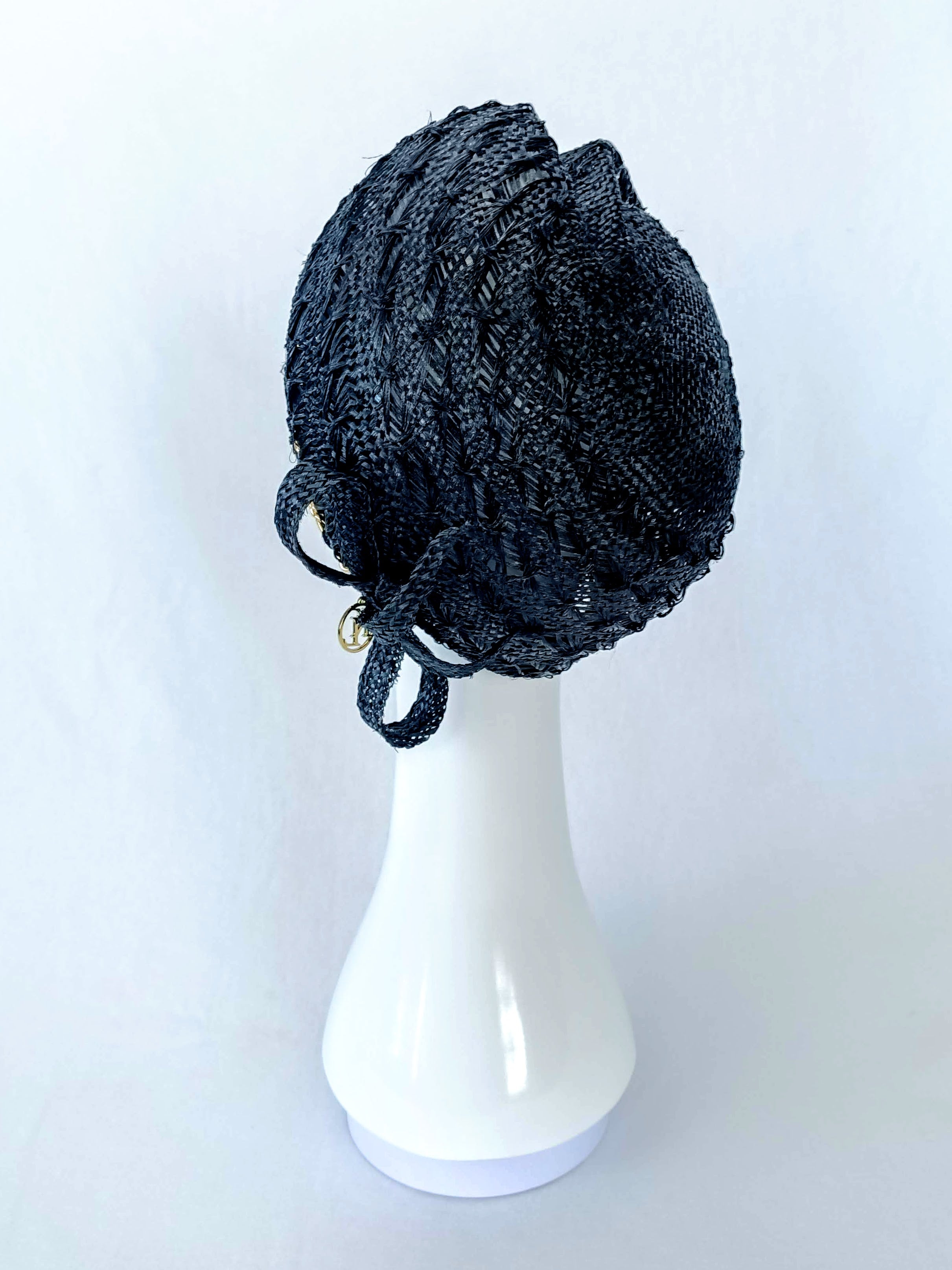 Olga Black hat crafted from straw by Kathryn Lee Millinery, Australian bespoke milliner