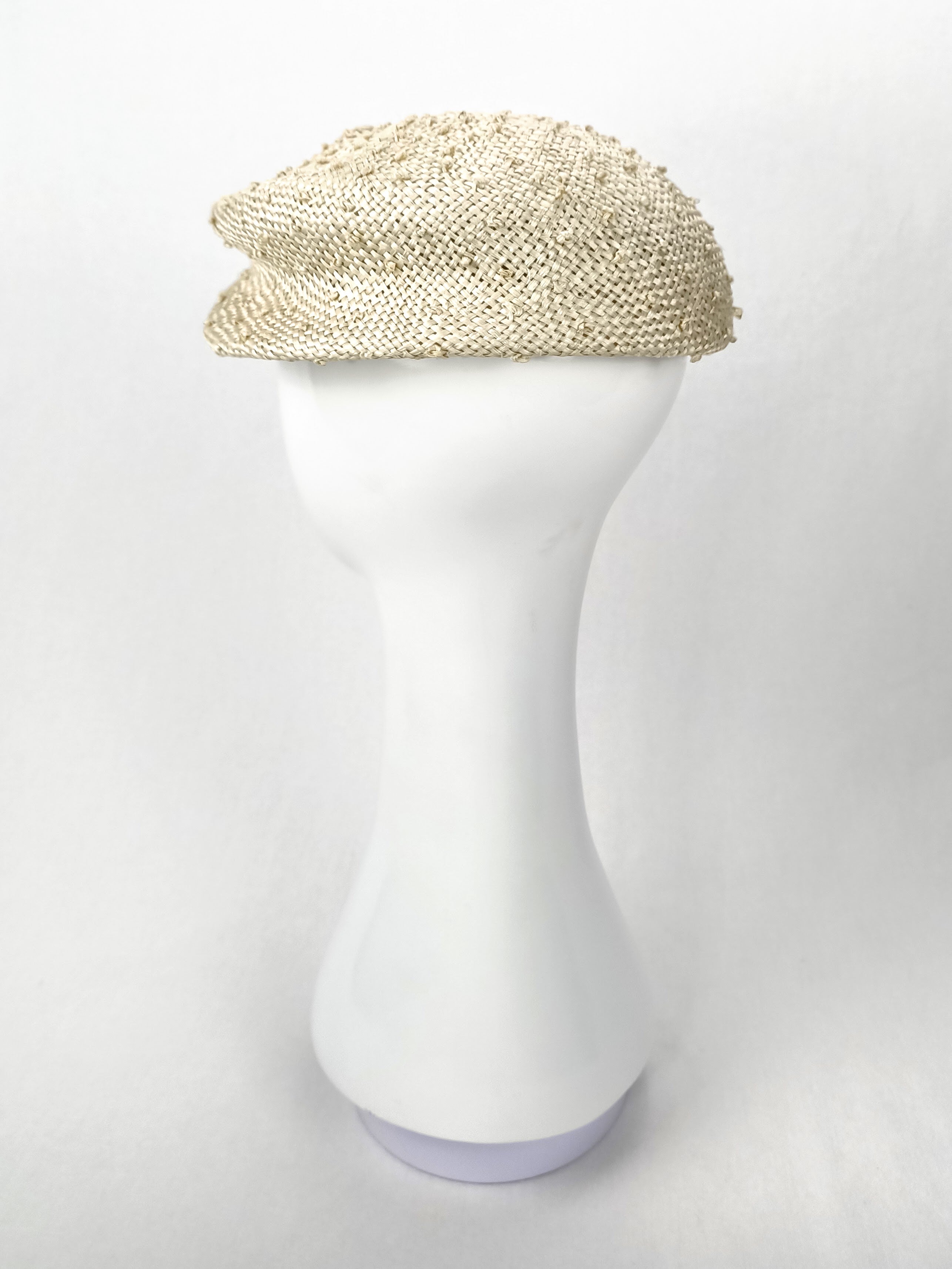 Bespoke Pearle cap crafted from straw and pearl – designed for spring racing carnival by Kathryn Lee