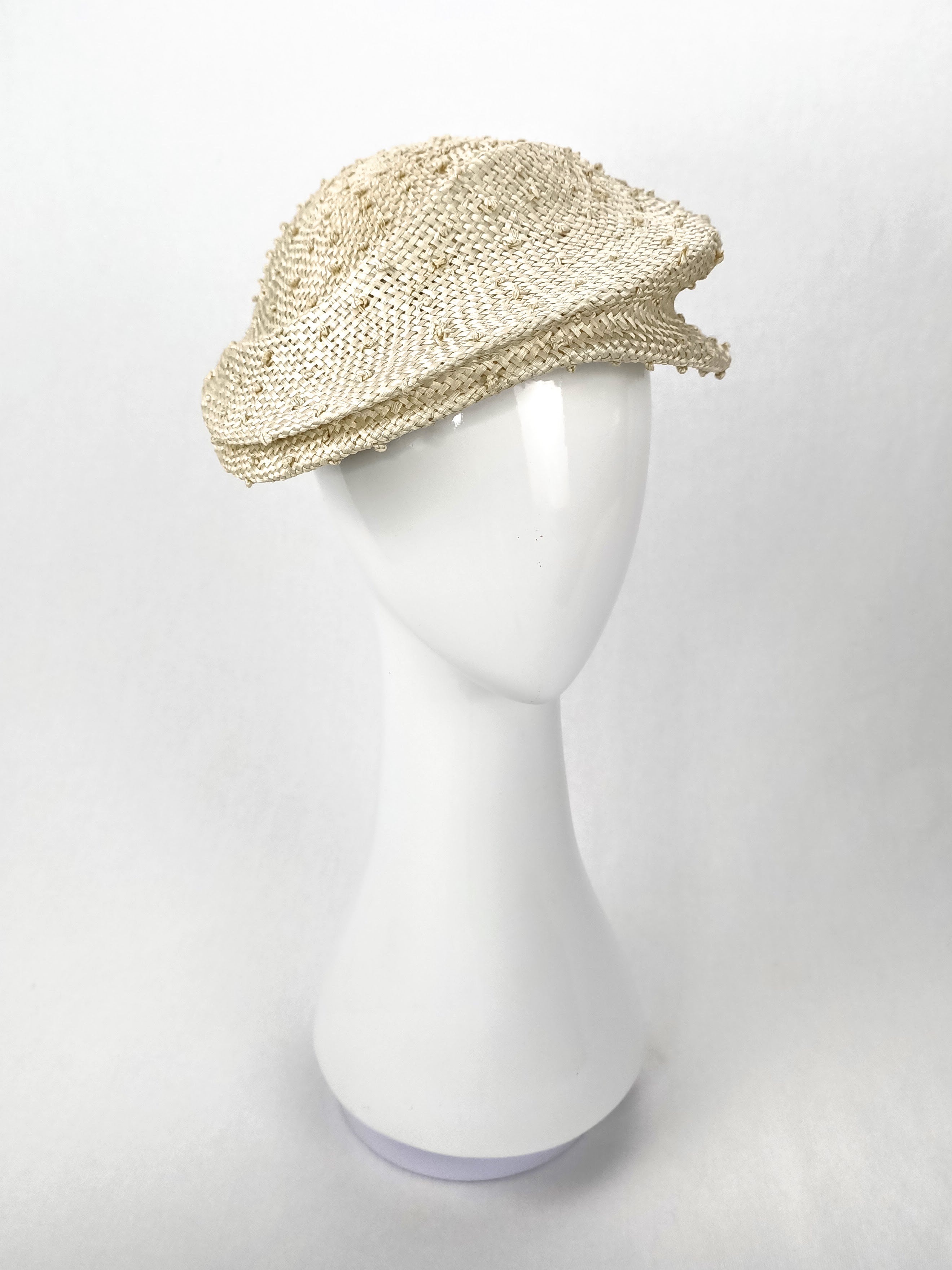 Designer Cream cap Pearle crafted from straw and pearl – Kathryn Lee Millinery Australia