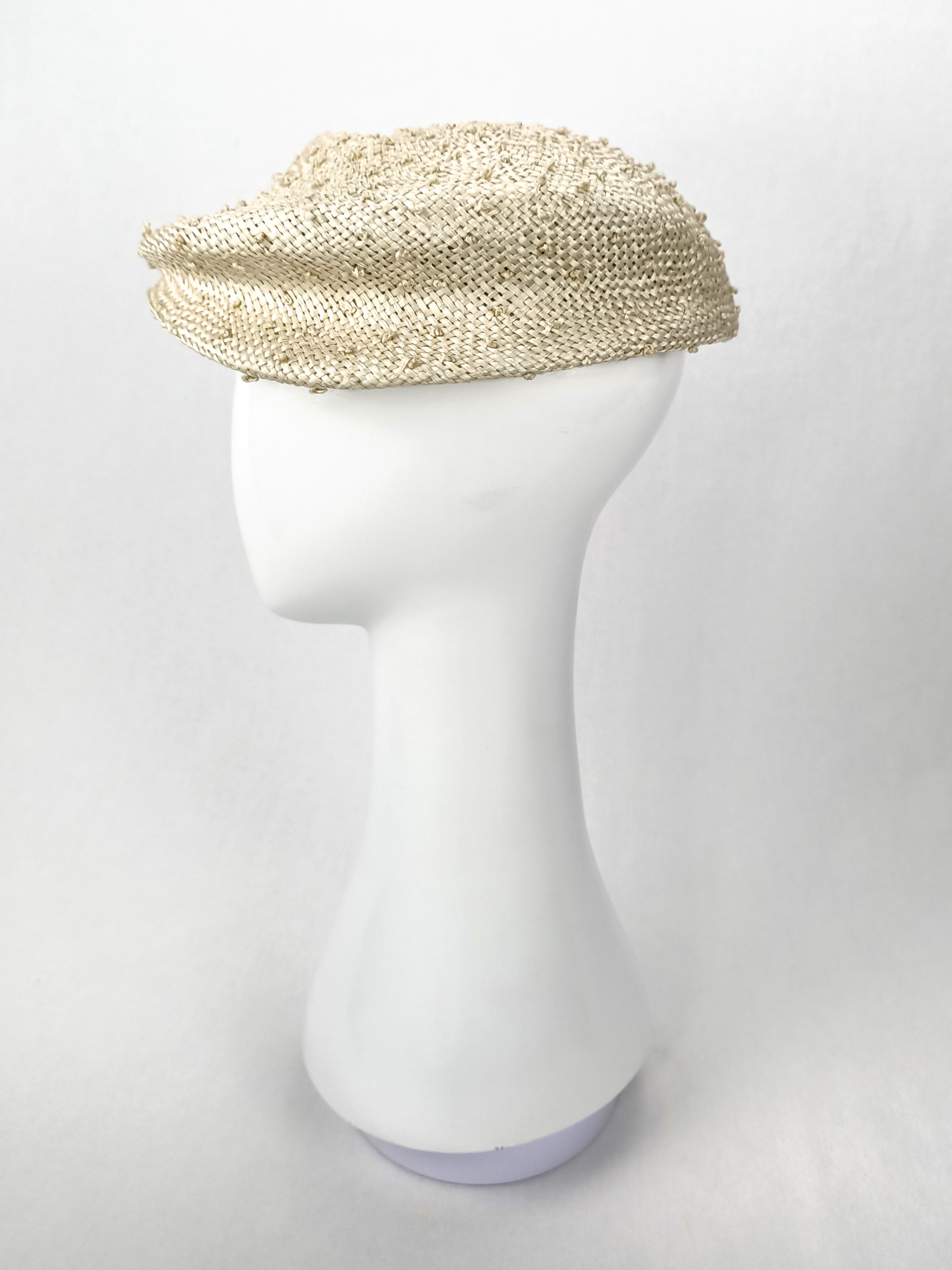 Kathryn Lee Millinery Pearle cap featuring straw and pearl – Australian couture headwear