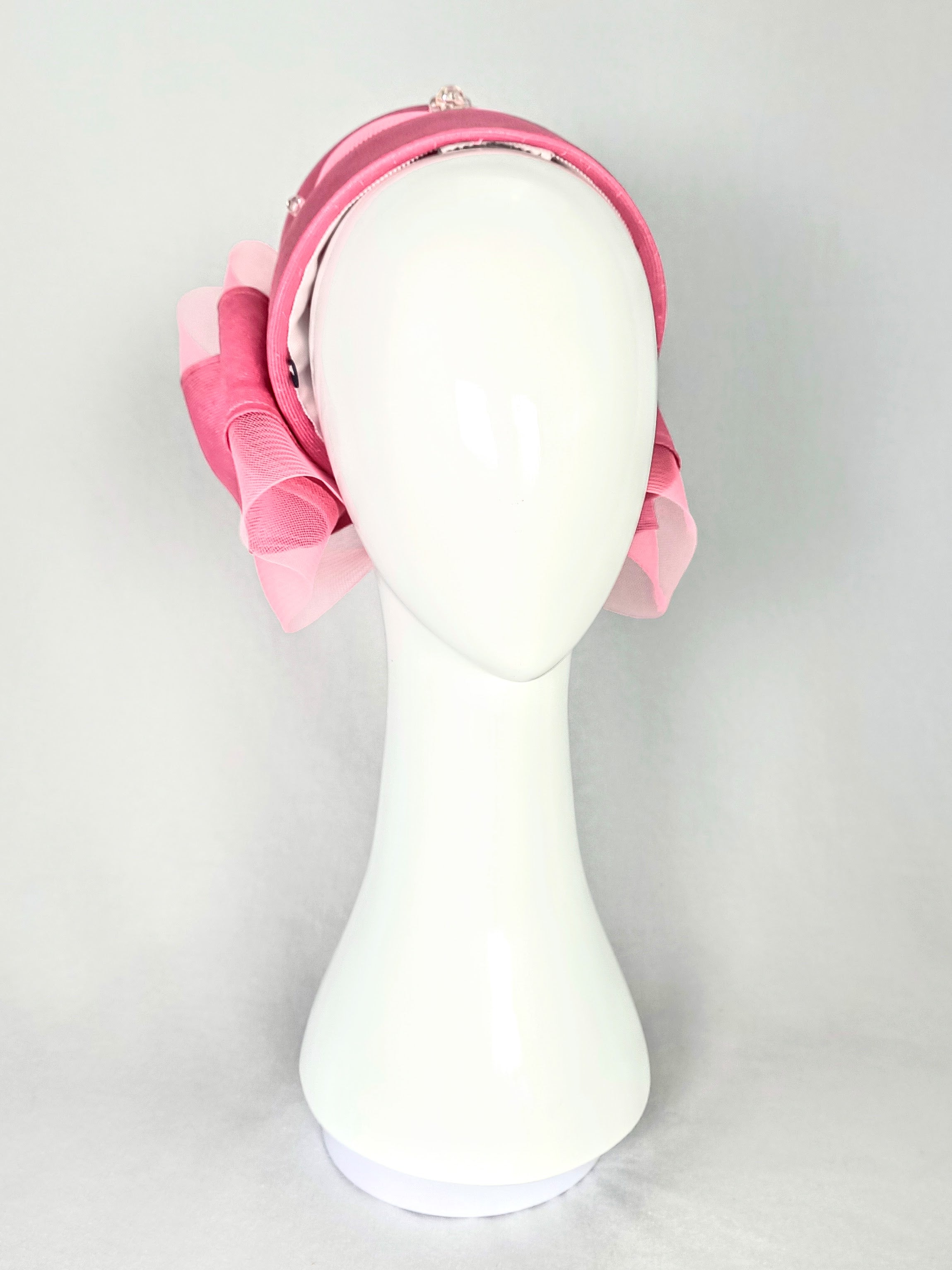 Bespoke Pink pillbox hat Rosalie – couture millinery for Oaks Day