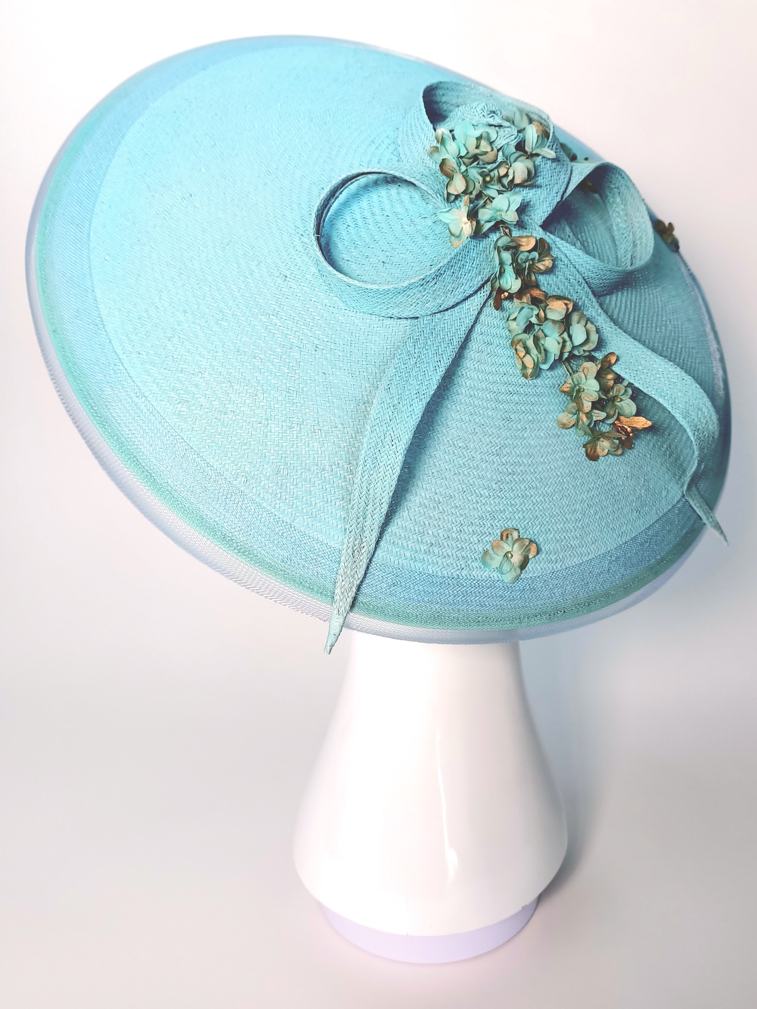 Skye by Kathryn Lee Millinery – bespoke Gold hat for Royal Randwick