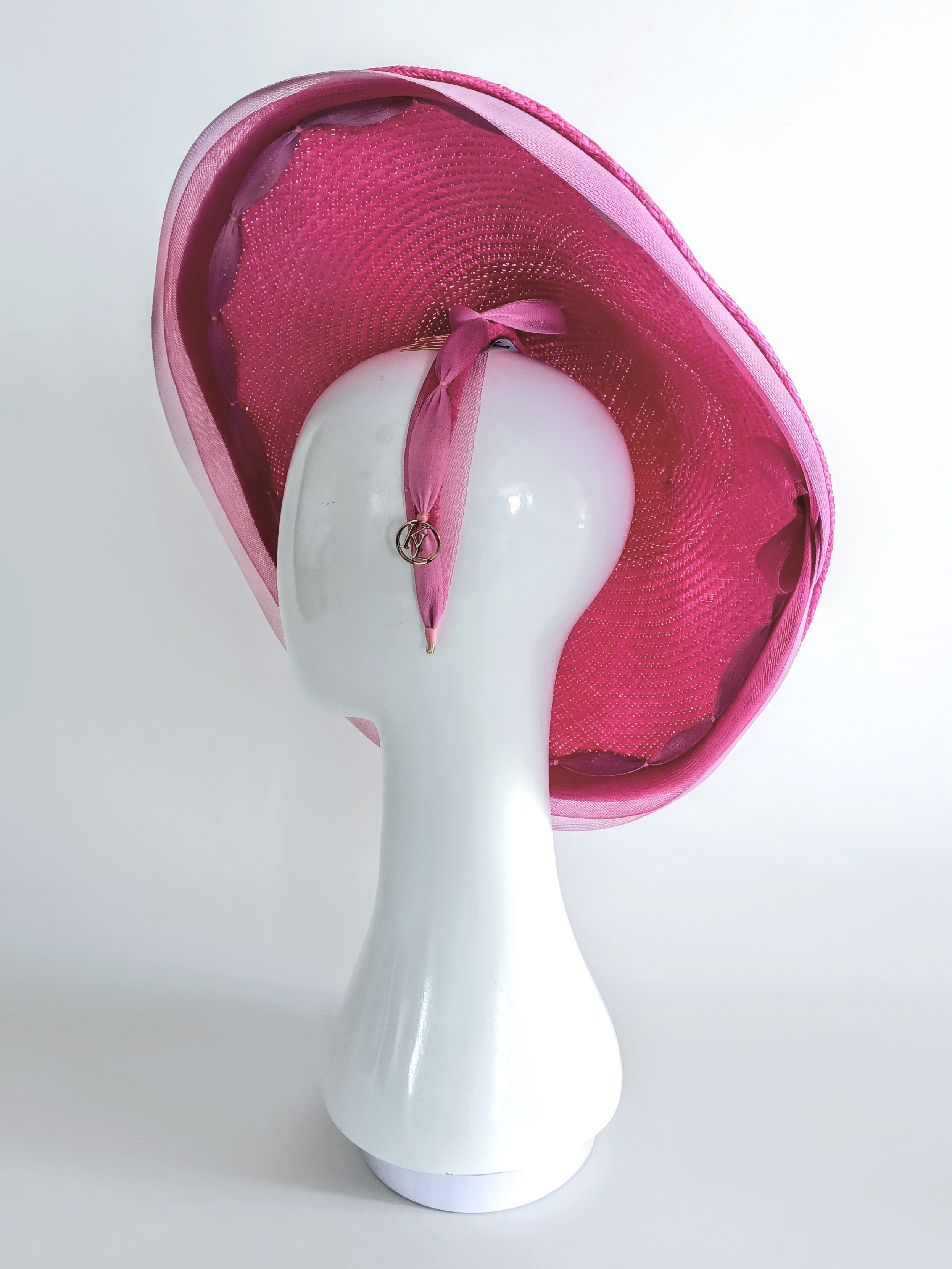 Bespoke Pink hat Sophia – couture millinery for Derby Day