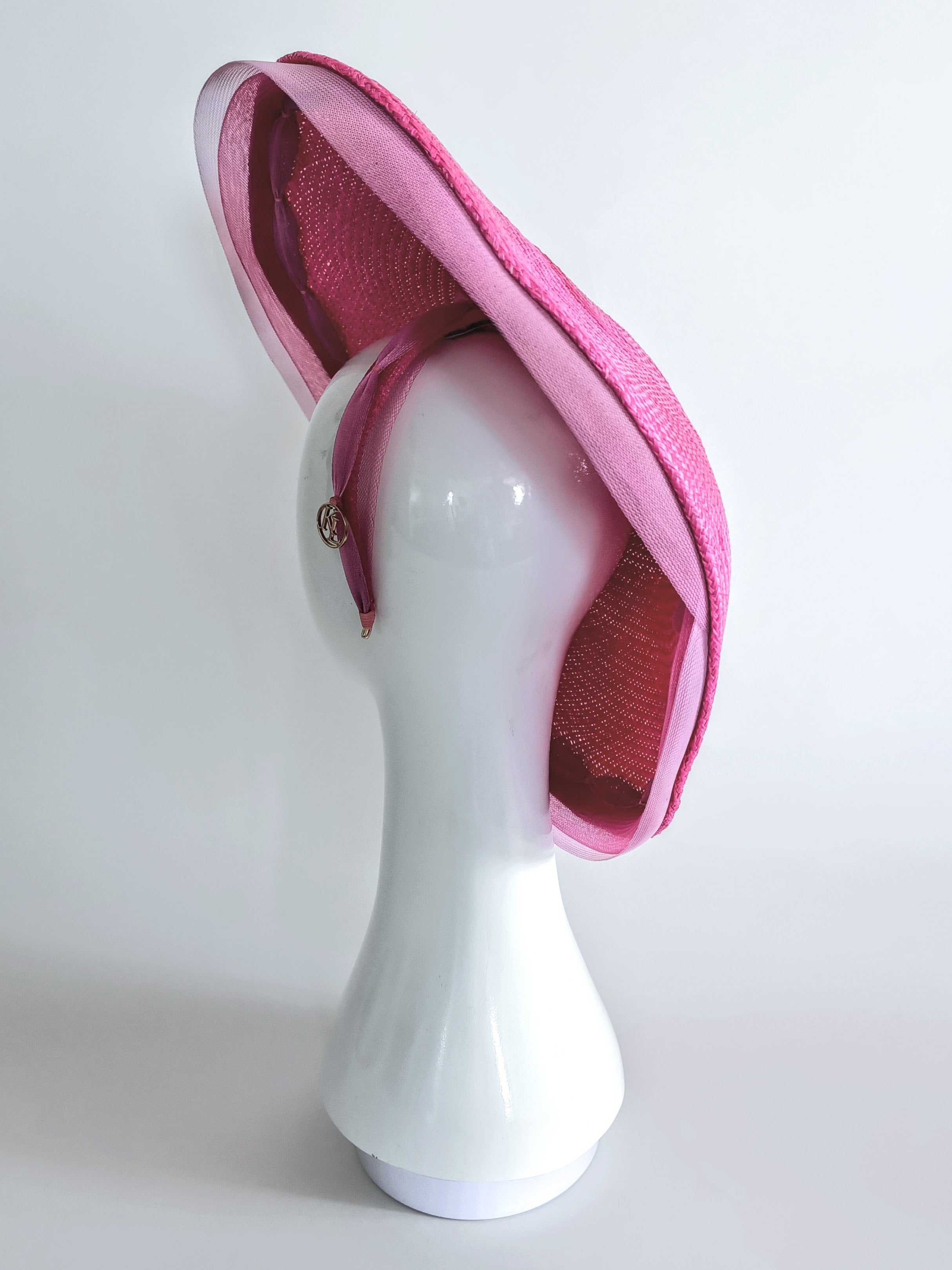 Pink hat Sophia featuring straw – handmade in Sydney by Kathryn Lee