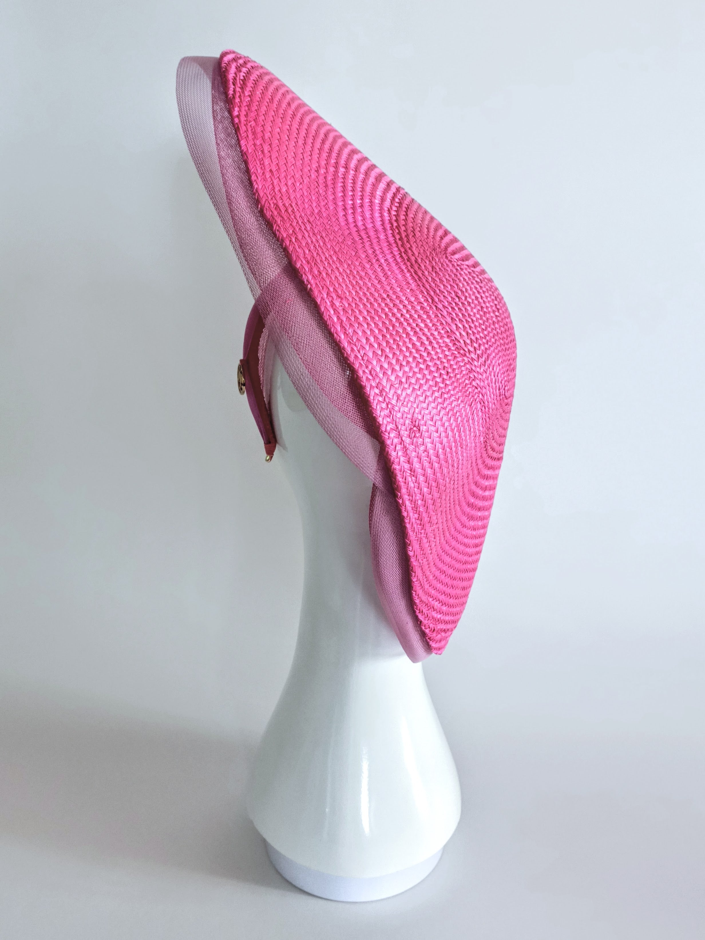 Sophia Pink hat crafted from straw by Kathryn Lee Millinery, Australian bespoke milliner