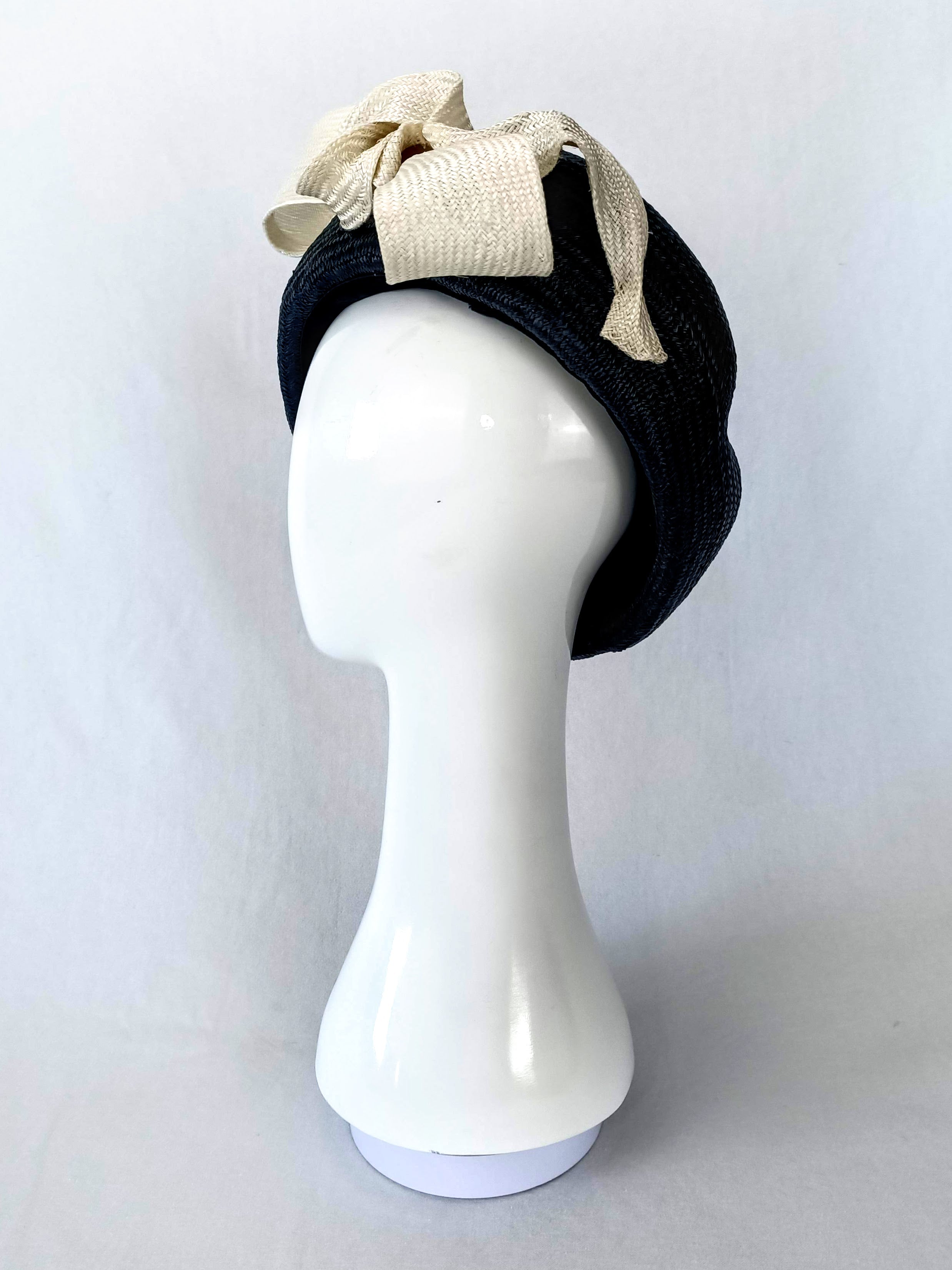 Suzette Black beret crafted from straw by Kathryn Lee Millinery, Australian bespoke milliner