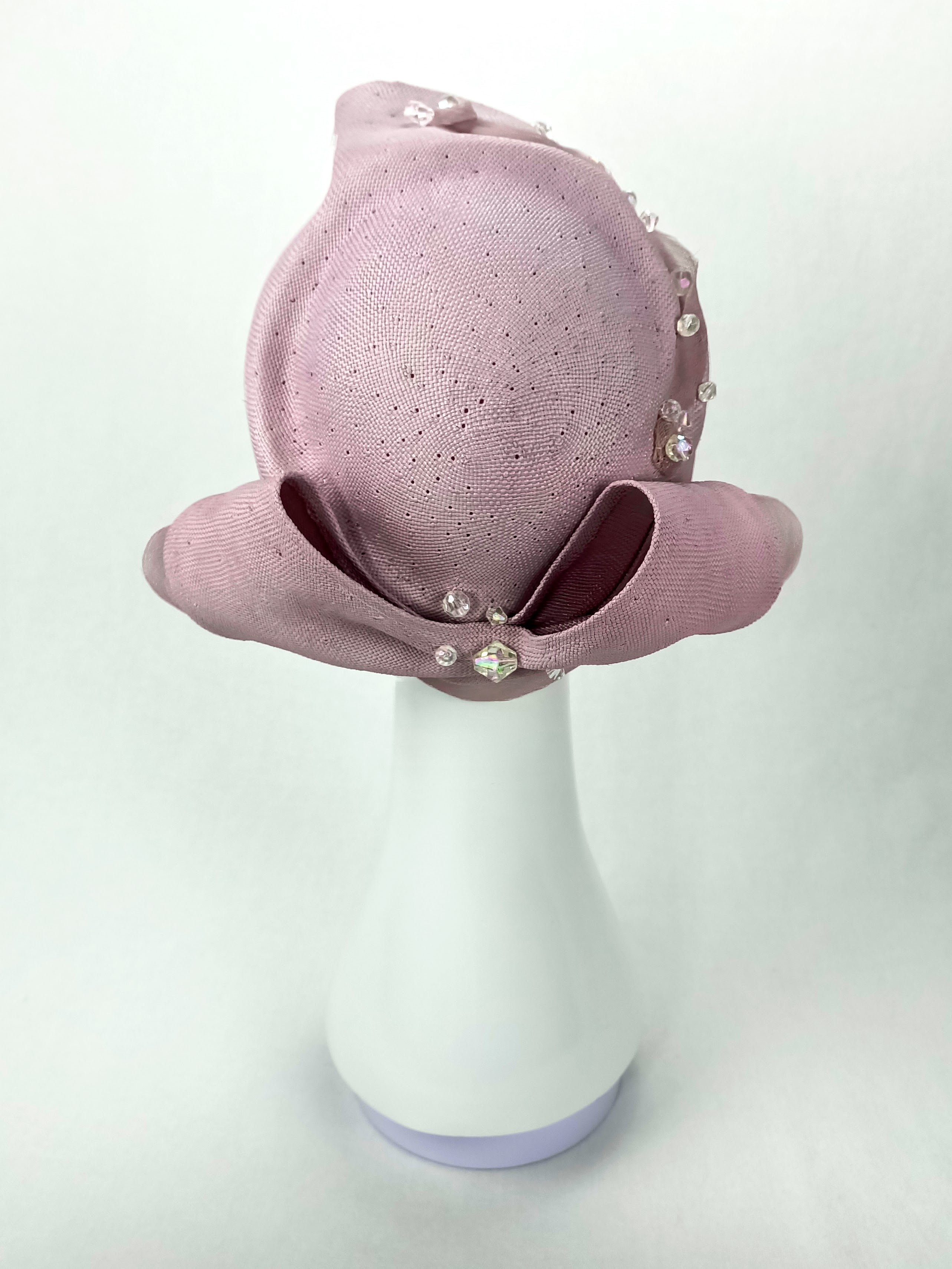 Violet pillbox hat – artisan millinery featuring straw and pearl for fashions on the field and beyond