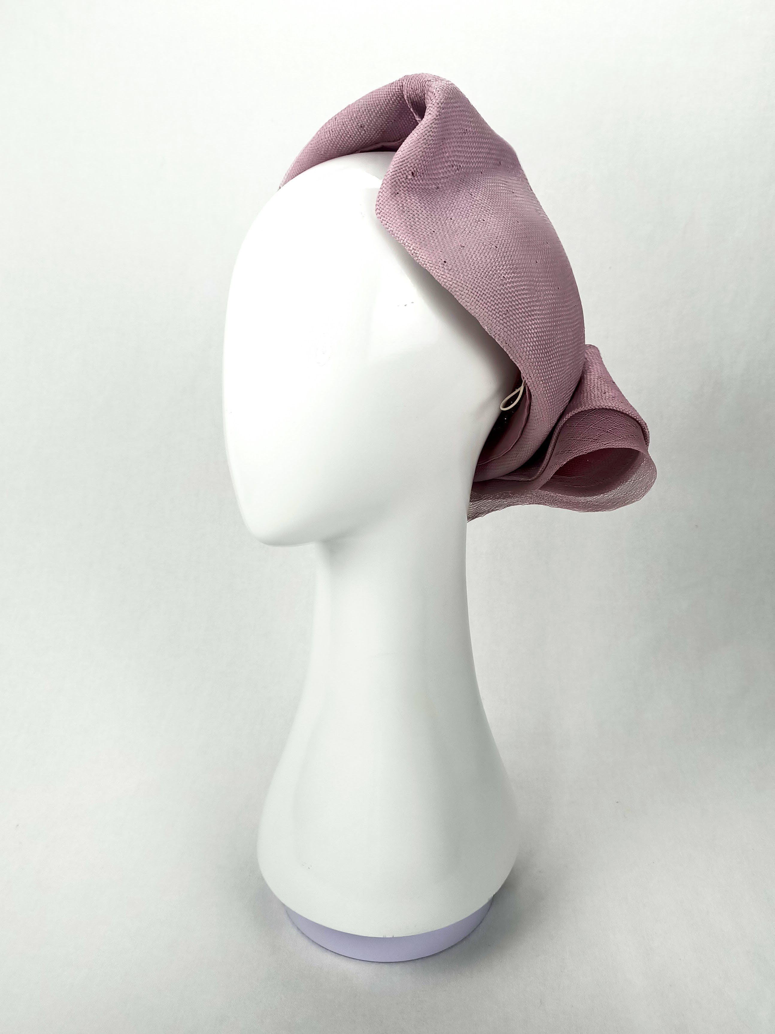 Violet Lavender pillbox hat crafted from straw and pearl by Kathryn Lee Millinery, Australian bespoke milliner