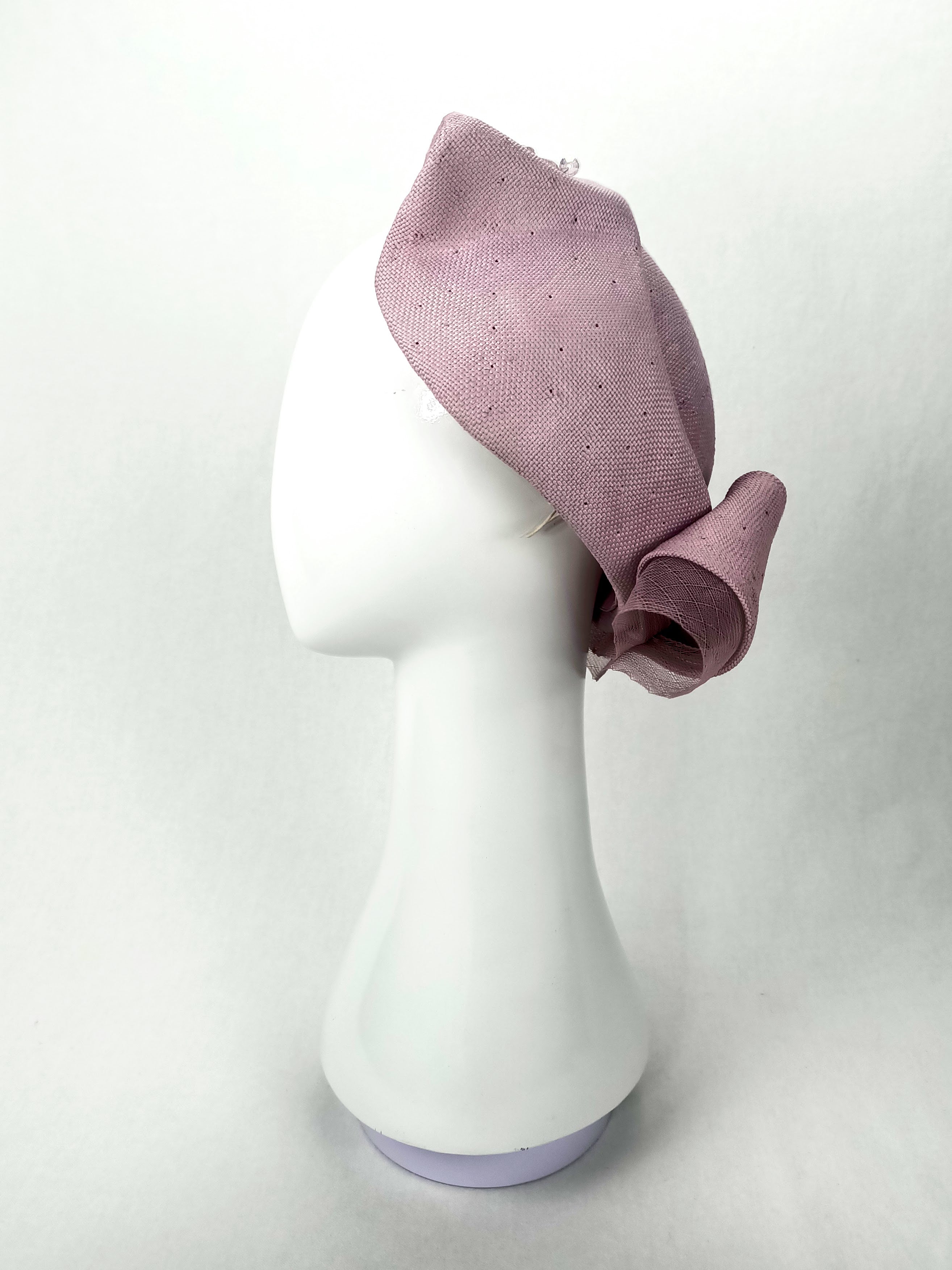 Bespoke Violet pillbox hat crafted from straw and pearl – designed for race day by Kathryn Lee