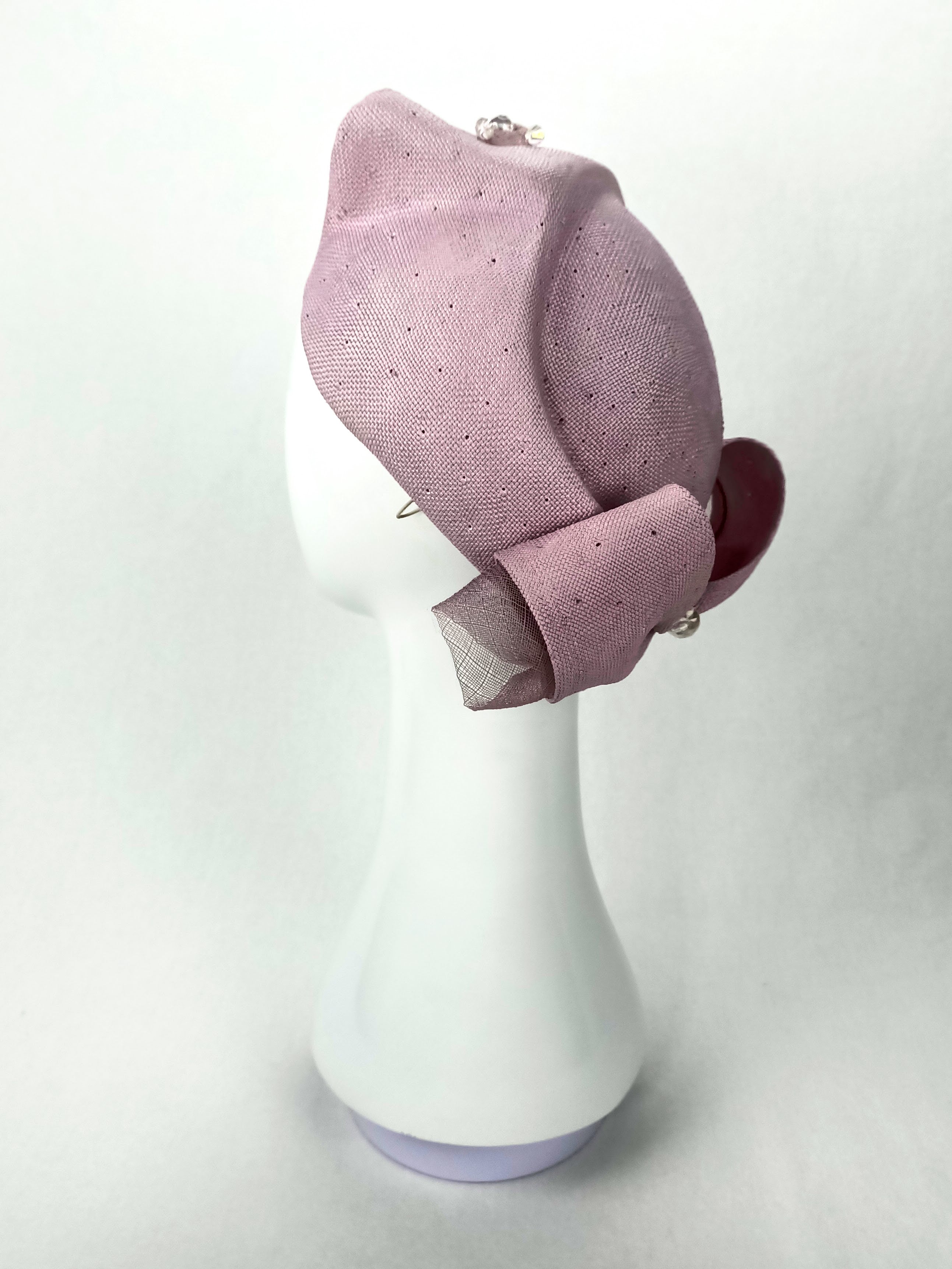 Kathryn Lee Millinery Violet pillbox hat featuring straw and pearl – Australian couture headwear