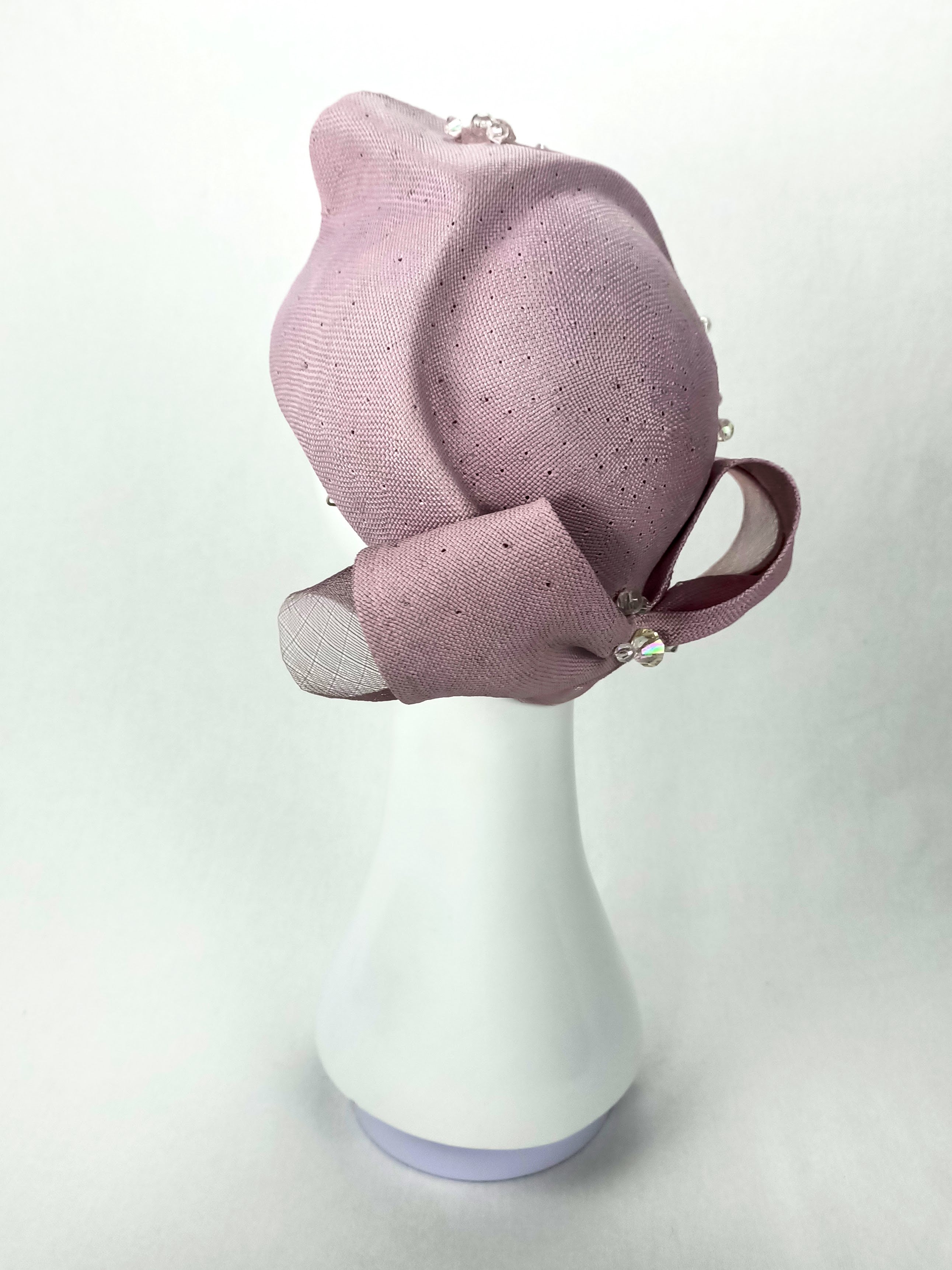 Violet – Lavender pillbox hat crafted from straw and pearl perfect for wedding