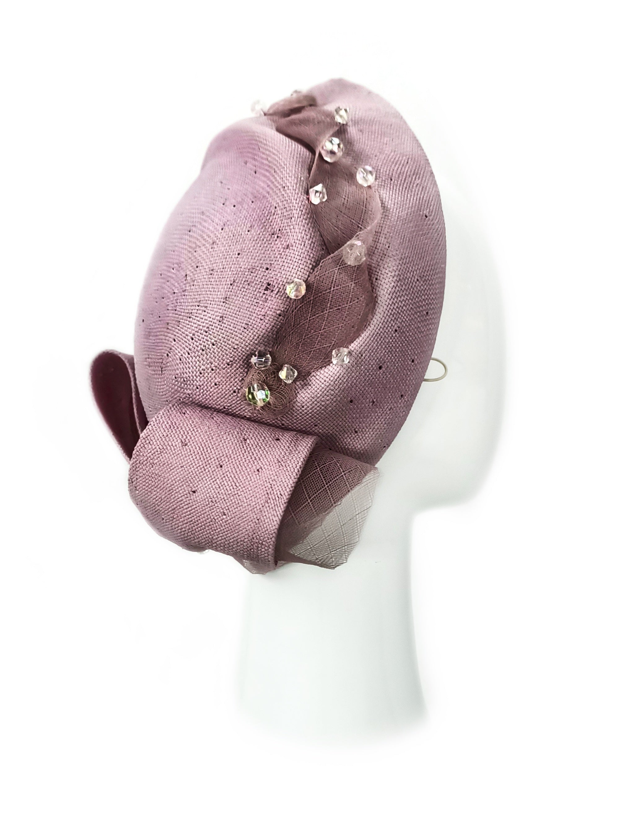 Australian milliner Kathryn Lee – Violet Lavender pillbox hat featuring straw and pearl