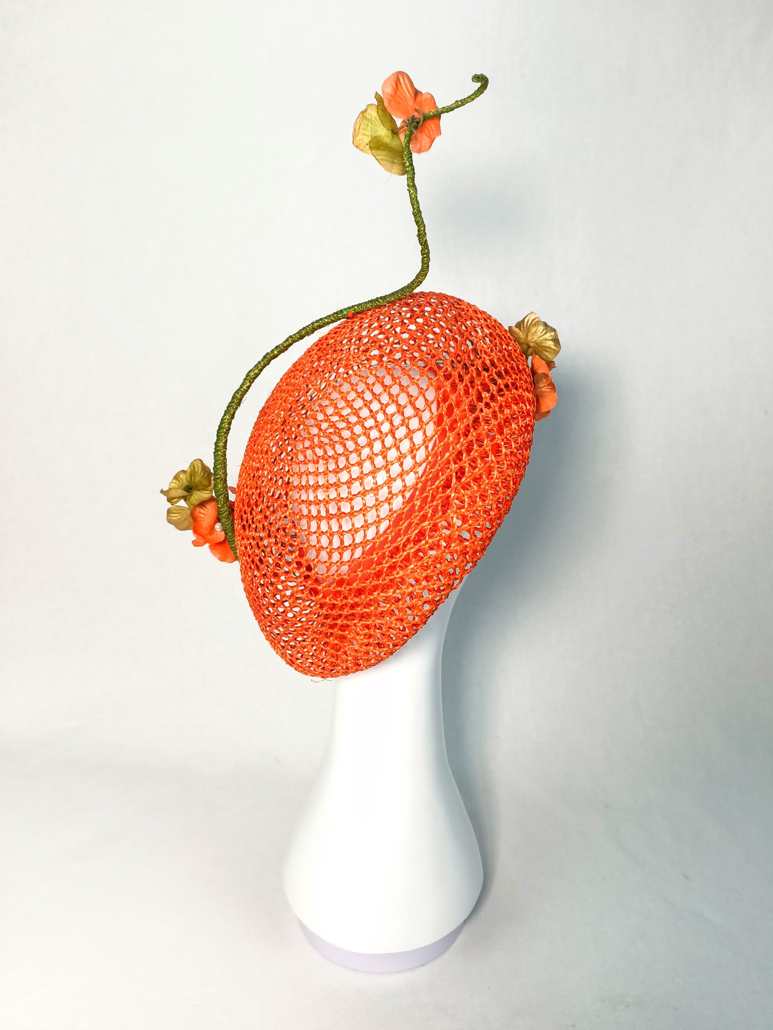 Designer Orange beret Yvette crafted from straw and feather – Kathryn Lee Millinery Australia